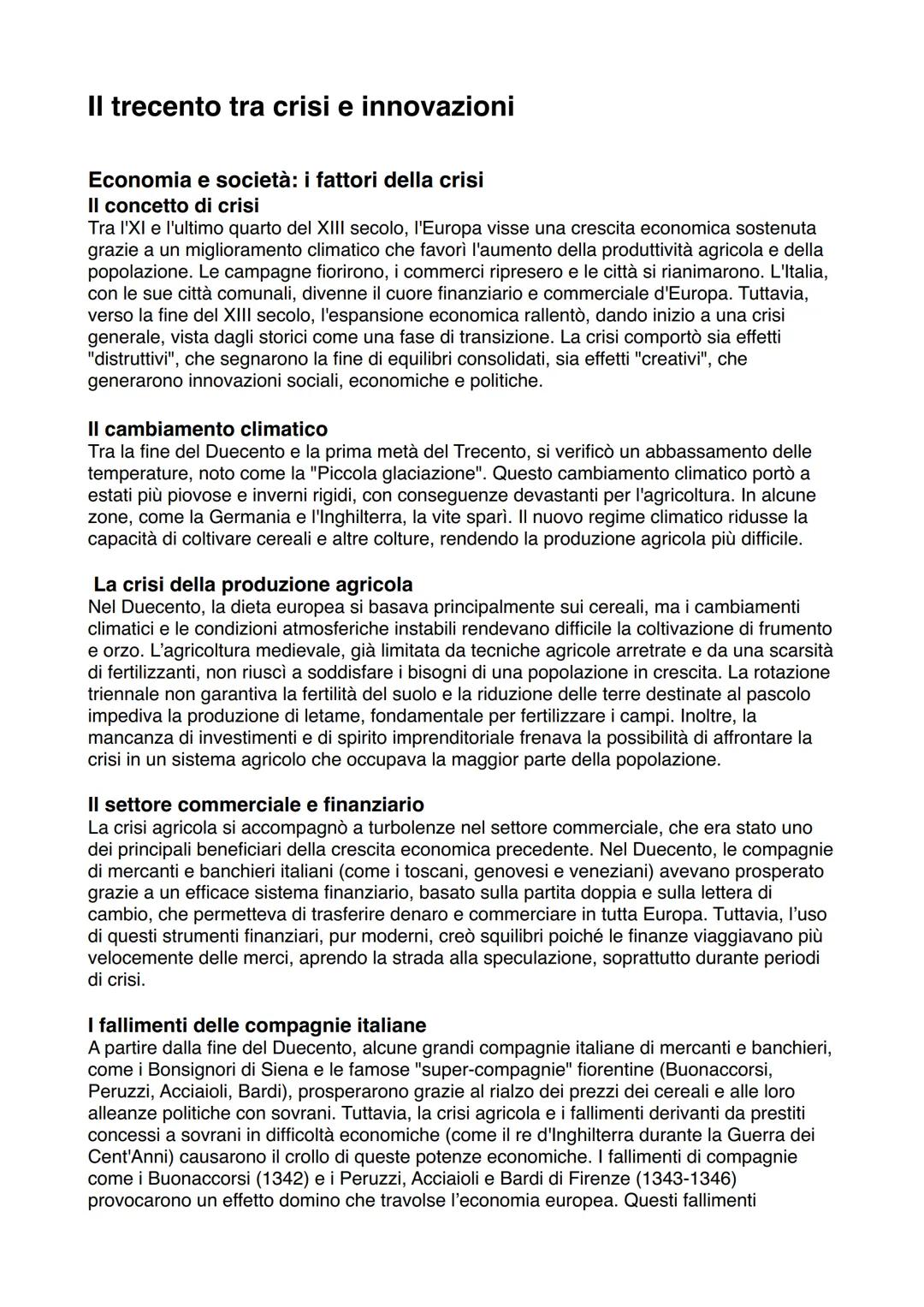 # Il trecento tra crisi e innovazioni
Economia e società: i fattori della crisi
Il concetto di crisi
Tra l'XI e l'ultimo quarto del XIII se