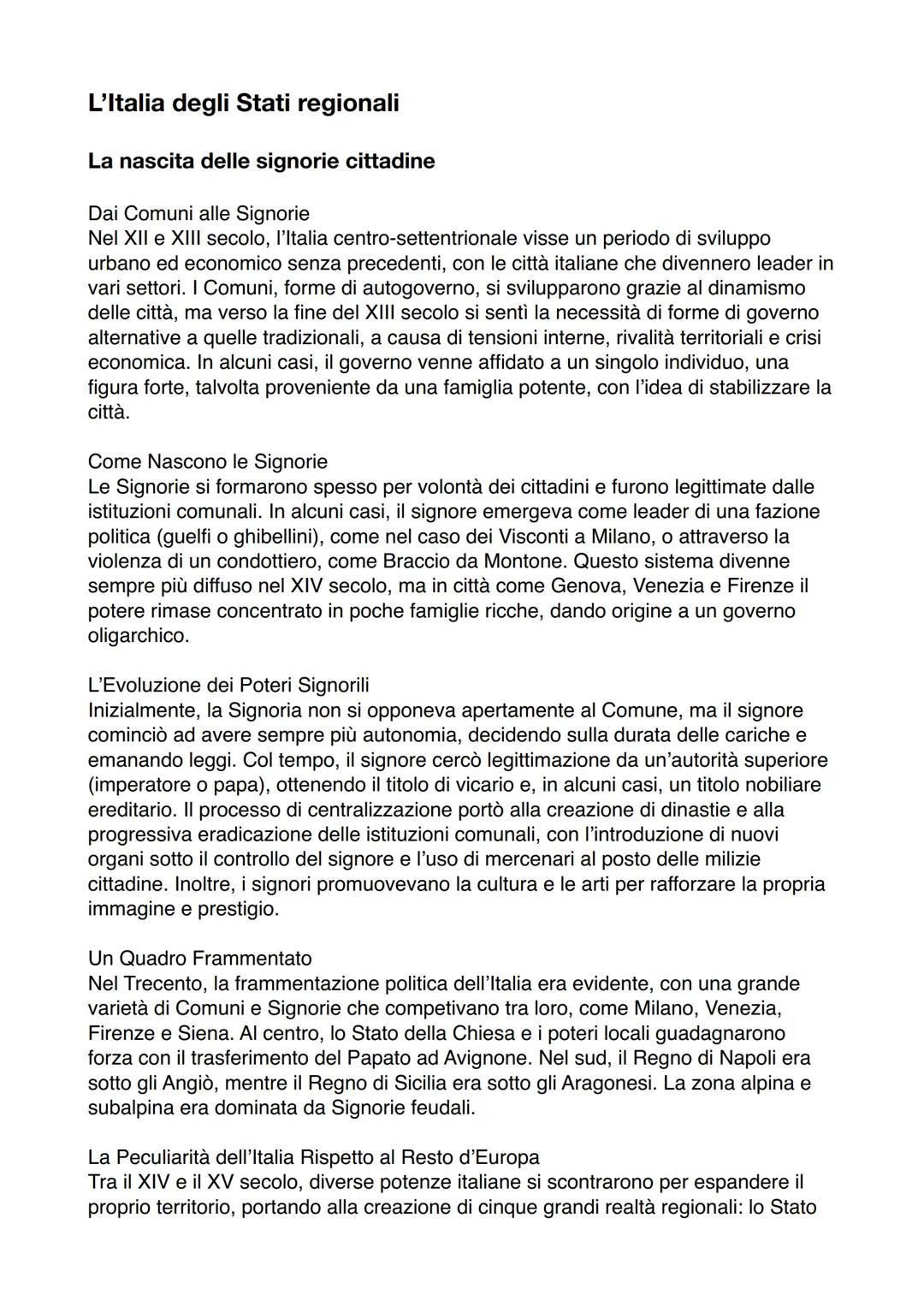 # L'Italia degli Stati regionali
La nascita delle signorie cittadine
Dai Comuni alle Signorie
Nel XII e XIII secolo, l'Italia centro-sett