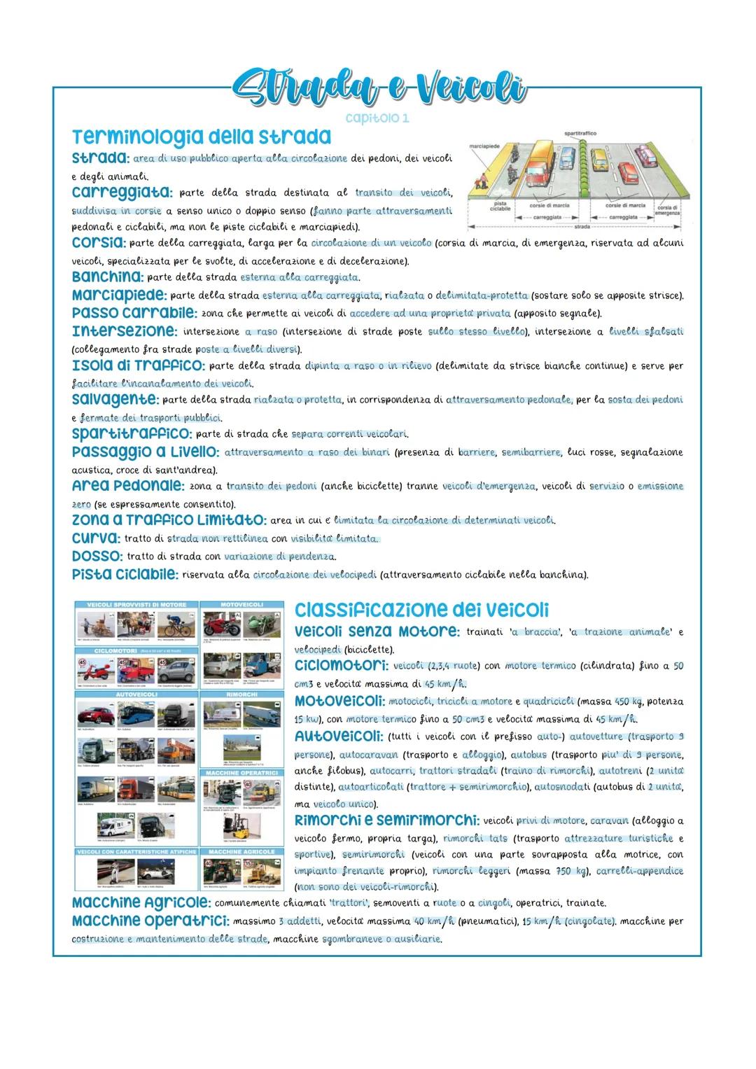 --- OCR Start ---
Strada e-Veicoli
Terminologia della strada
capitolo 1
strada: area di uso pubblico aperta alla circolazione dei pedoni, de