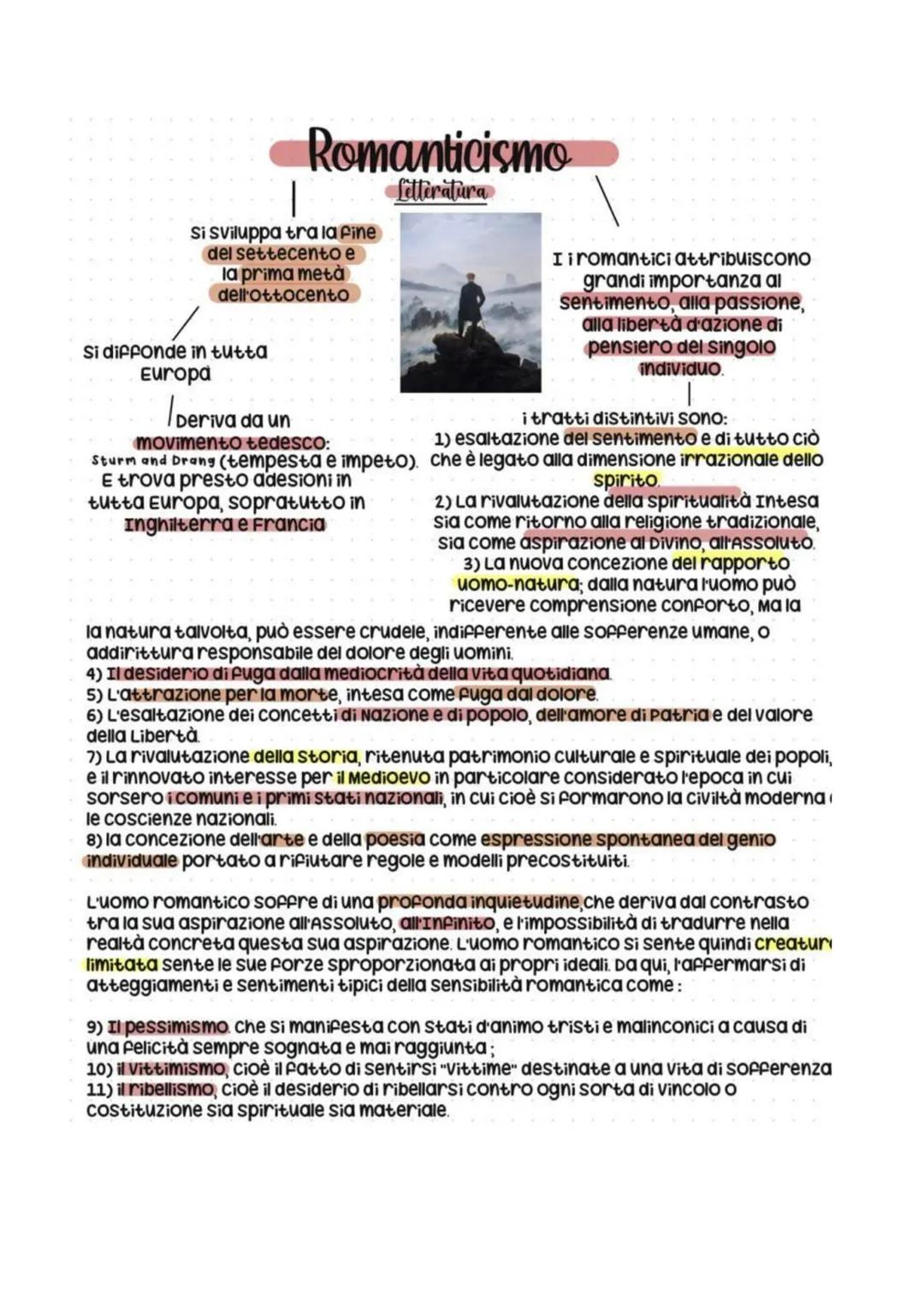 # Romanticismo
Si sviluppa tra la fine
del settecento e
la prima metà
dell'ottocento
Si diffonde in tutta
Europa
Deriva da un
movimento t