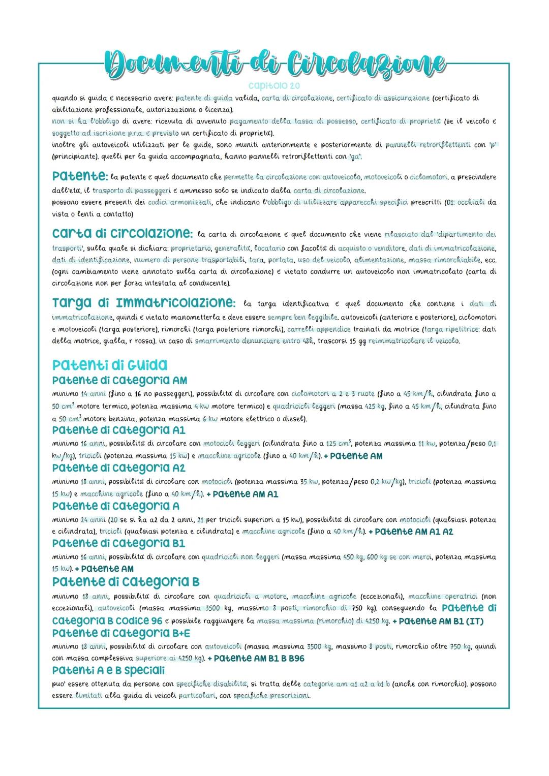 # Docun-enti di Circolazione
capitolo 20
quando si guida รจ necessario avere: patente di guida valida, carta di circolazione, certificato di