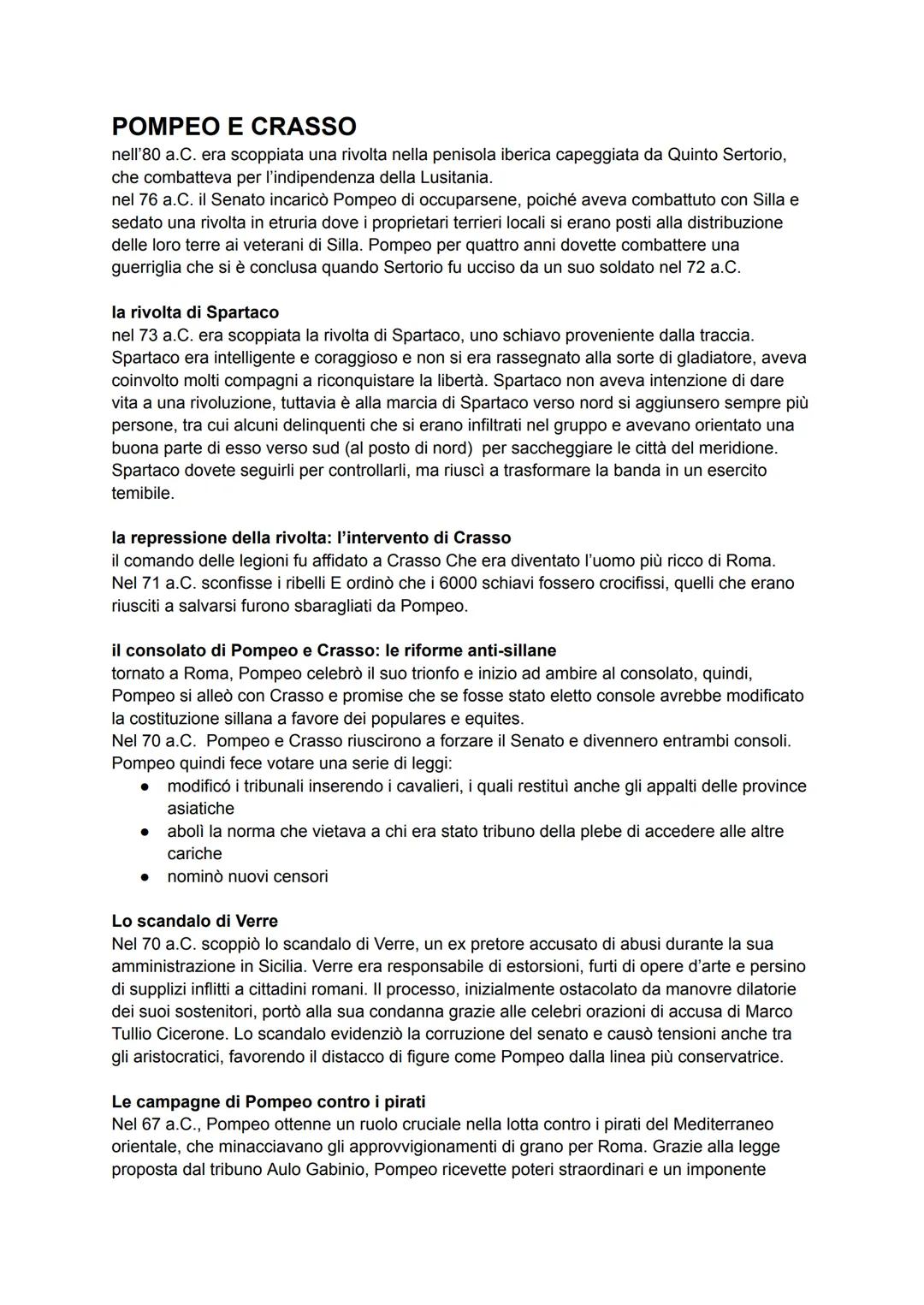 # POMPEO E CRASSO
nell'80 a.C. era scoppiata una rivolta nella penisola iberica capeggiata da Quinto Sertorio,
che combatteva per l'indipend