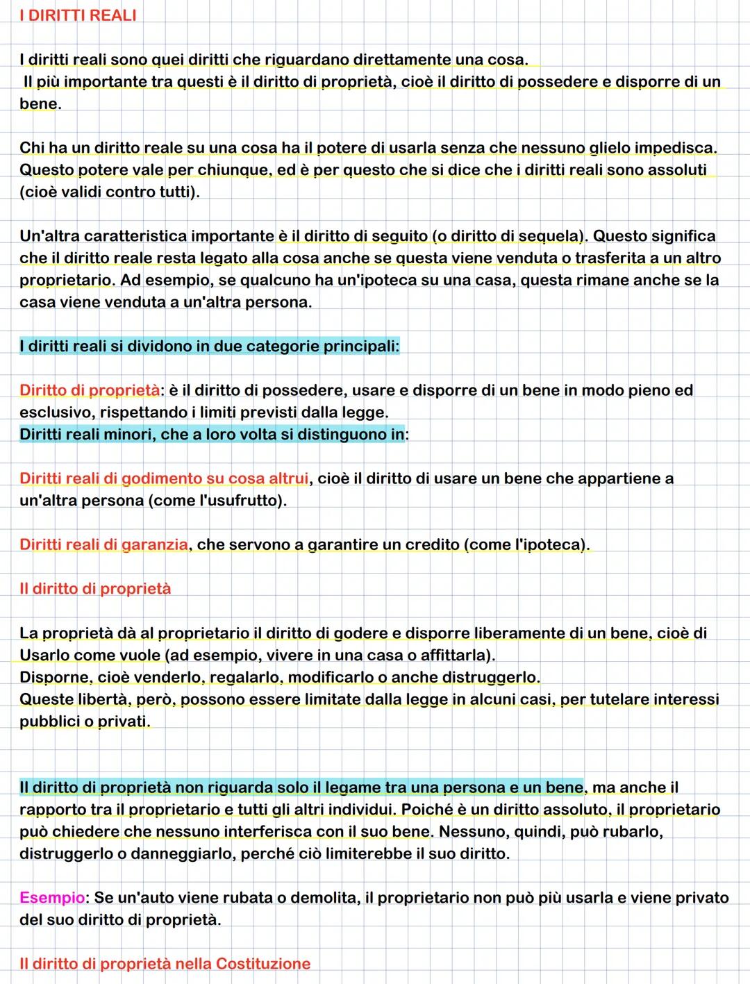 # I DIRITTI REALI
I diritti reali sono quei diritti che riguardano direttamente una cosa.
Il più importante tra questi è il diritto di prop