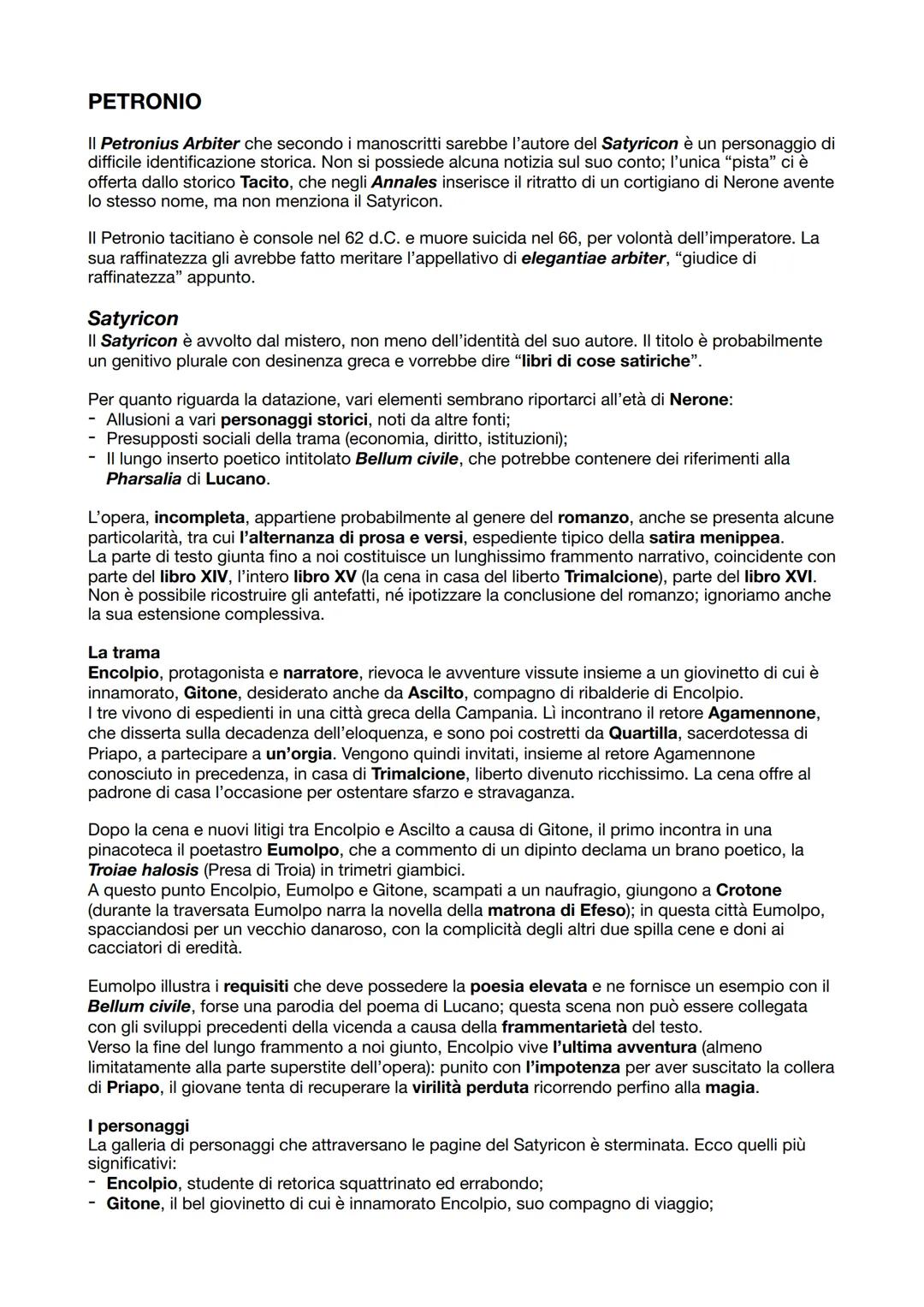# PETRONIΟ
|| Petronius Arbiter che secondo i manoscritti sarebbe l'autore del Satyricon è un personaggio di
difficile identificazione stor