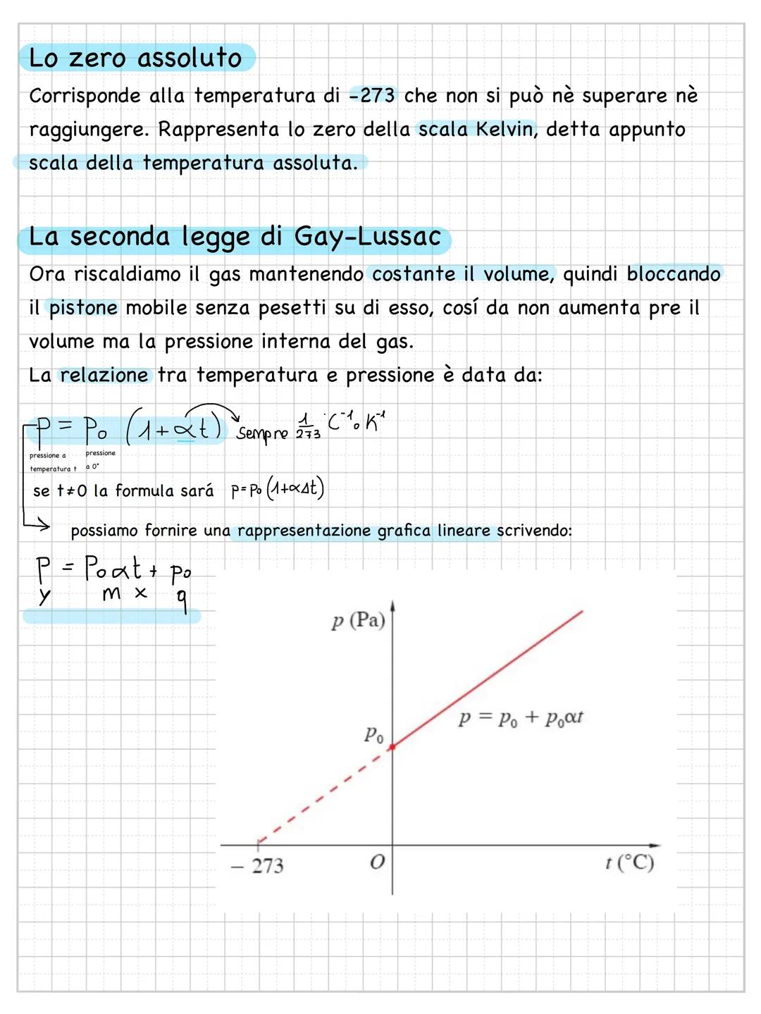 --- OCR Start ---
Le leggi di Gay-Lussac e la temperatura assoluta
1\rightarrow $V=V_{0}(1+\alpha t)$ dove $\alpha=1/273$ e $t=T-273$
$\righ