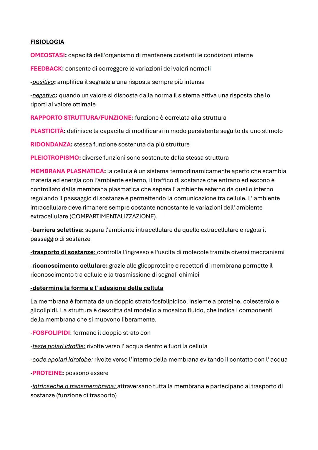 --- OCR Start ---
FISIOLOGIA
OMEOSTASI: capacità dell'organismo di mantenere costanti le condizioni interne
FEEDBACK: consente di correggere