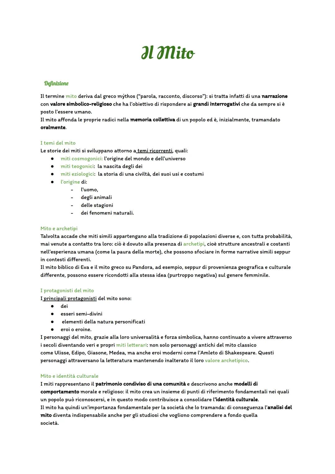 # Il Mito
Definizione
Il termine mito deriva dal greco mýthos ("parola, racconto, discorso"): si tratta infatti di una narrazione
con valo
