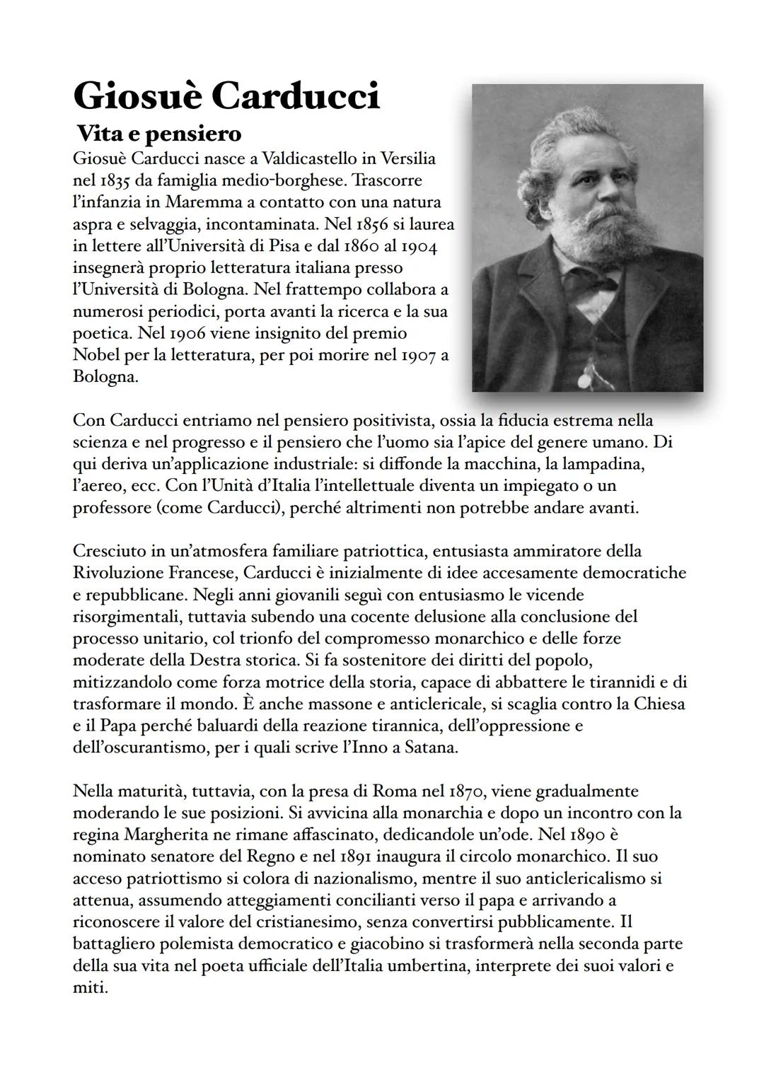 # Giosuè Carducci
Vita e pensiero
Giosuè Carducci nasce a Valdicastello in Versilia
nel 1835 da famiglia medio-borghese. Trascorre
l'infan