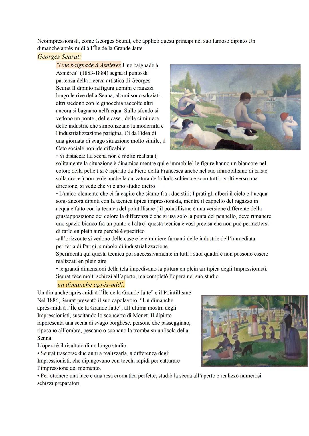 # post impressionismo:
Il post impressionismo é importante perché è un punto di snodo tra l'impressionismo e le avanguardie.
* si svilupp