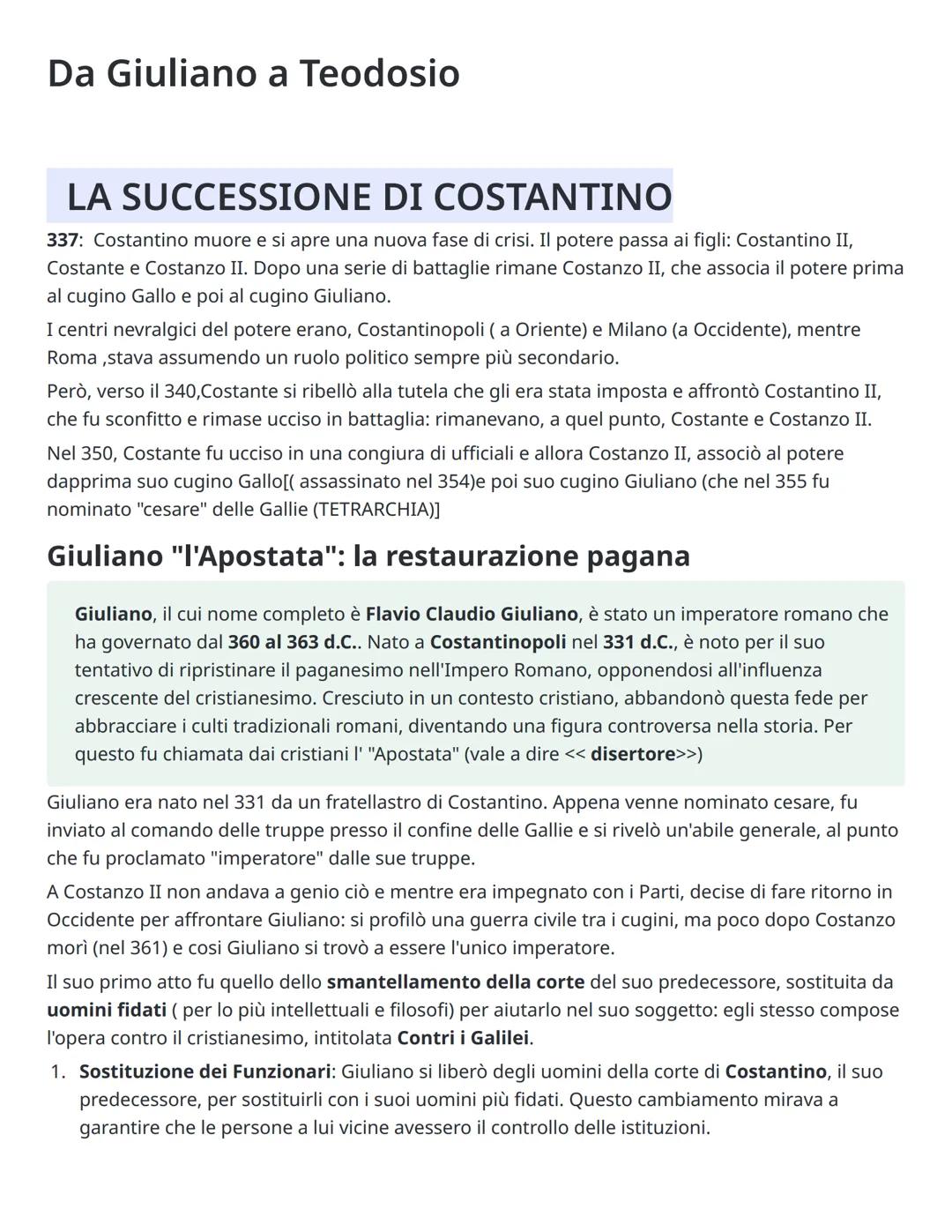 # Da Giuliano a Teodosio
## LA SUCCESSIONE DI COSTANTΙΝΟ
337: Costantino muore e si apre una nuova fase di crisi. Il potere passa ai figli
