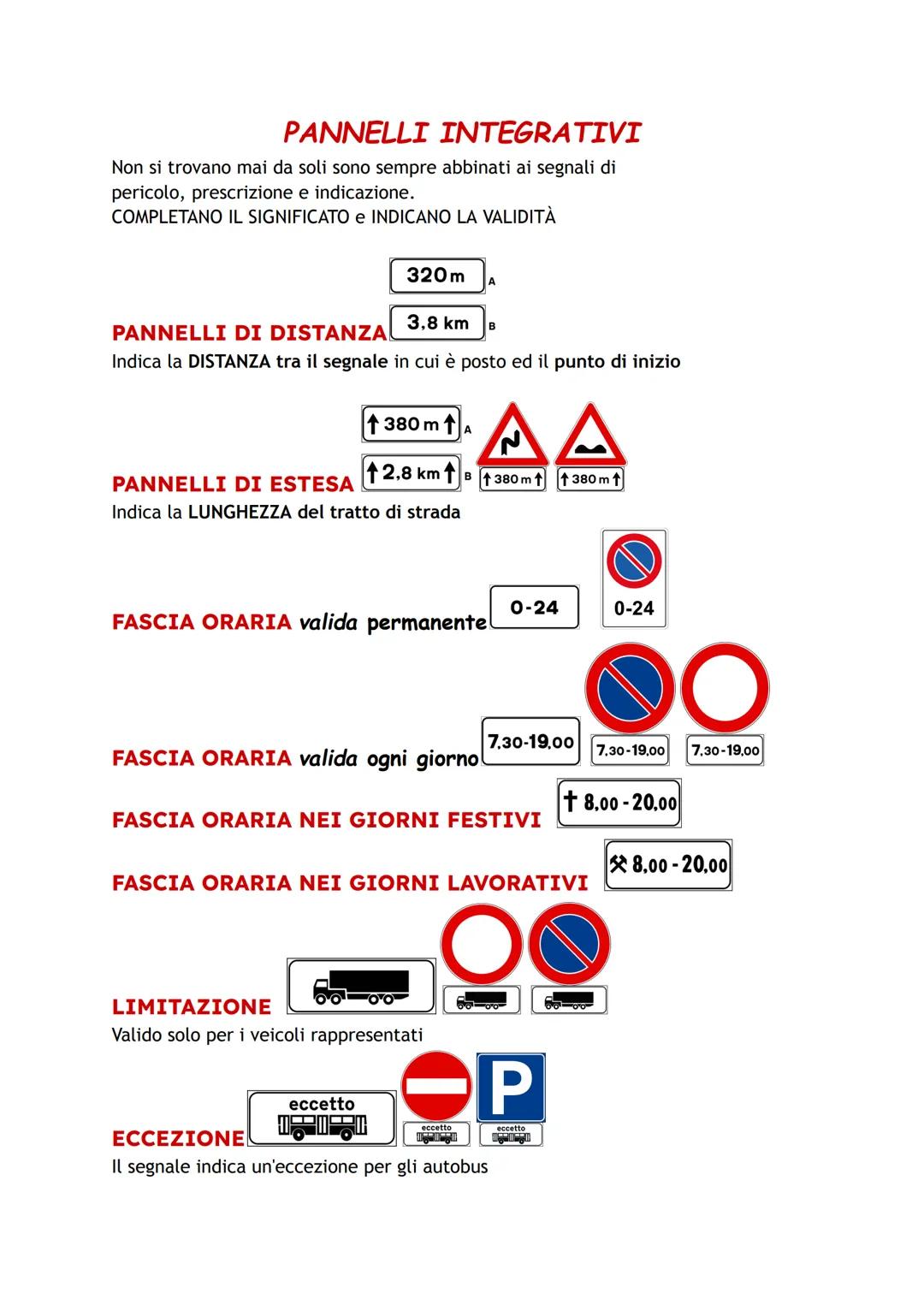 # PANNELLI INTEGRATIVI
Non si trovano mai da soli sono sempre abbinati ai segnali di
pericolo, prescrizione e indicazione.
COMPLETANO IL SI