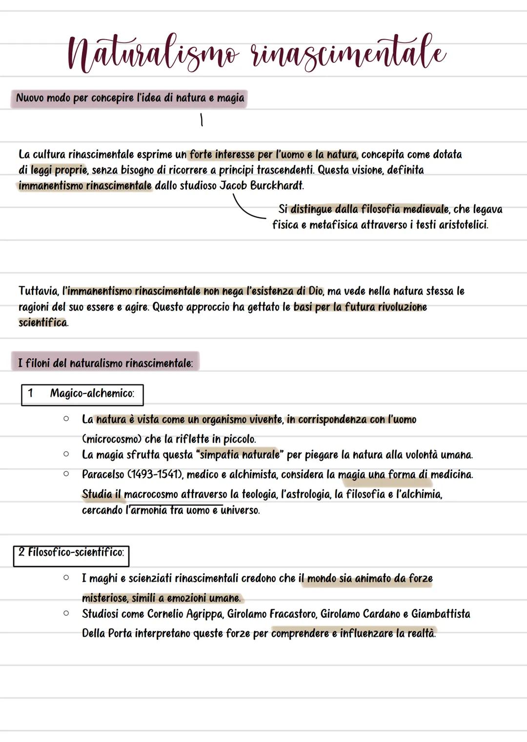 # Naturalismo rinascimentale
Nuovo modo per concepire l'idea di natura e magia
1
La cultura rinascimentale esprime un forte interesse per