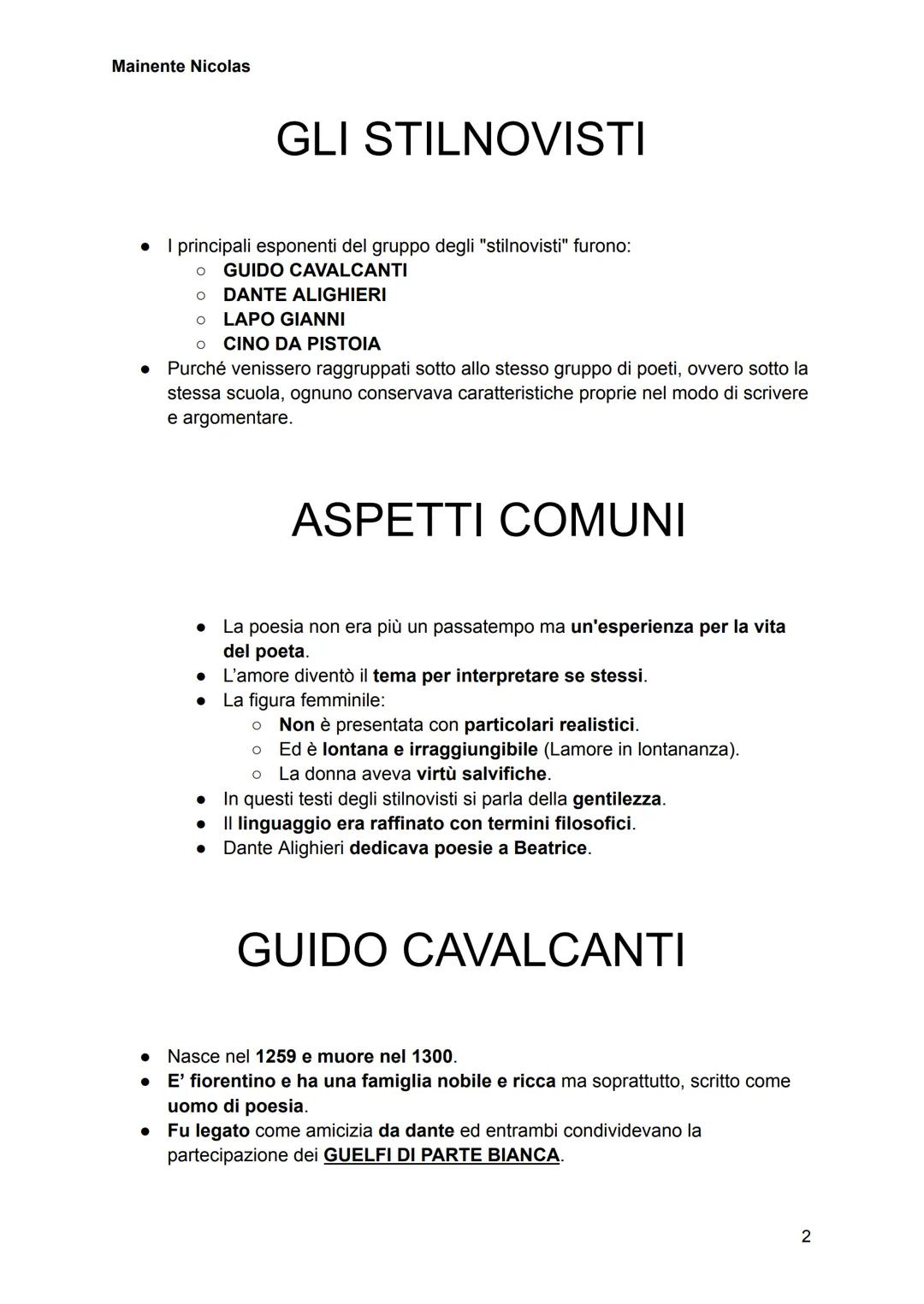 --- OCR Start ---
Mainente Nicolas
IL DOLCE STILNOVO
Nasce nel 1280 al 1300 circa.
I poeti di cui anche Dante Alighieri sono originari della