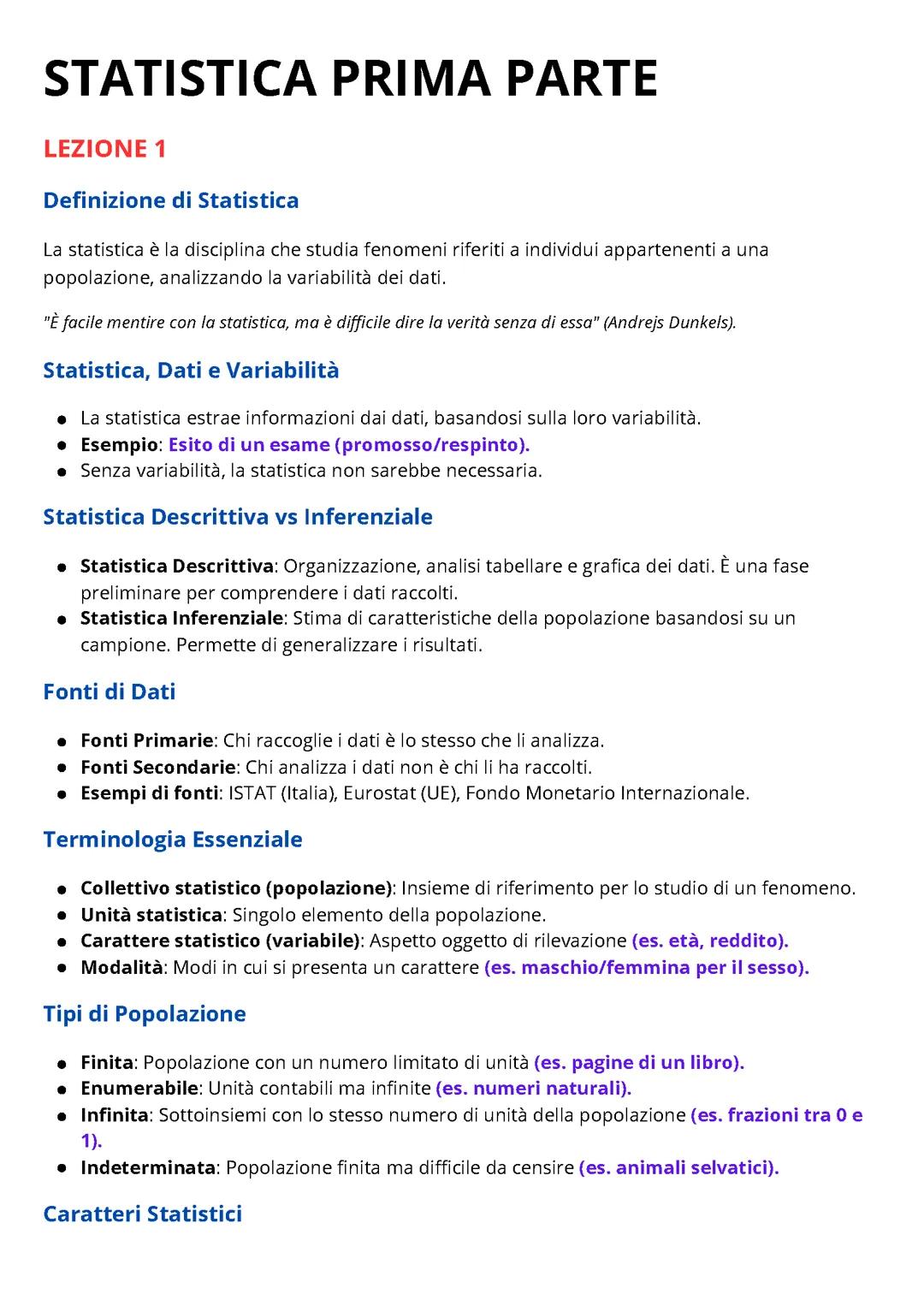 STATISTICA 1 (Prima Parte)
