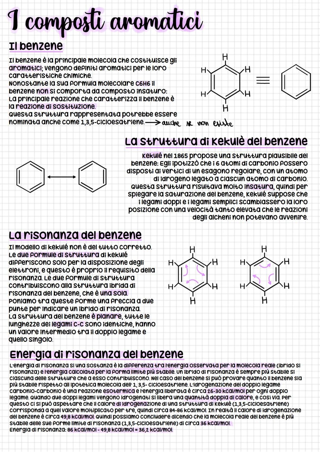 # I composti aromatici
## Il benzene
Il benzene è la principale molecola che costituisce gli
aromatici; vengono definiti aromatici per le