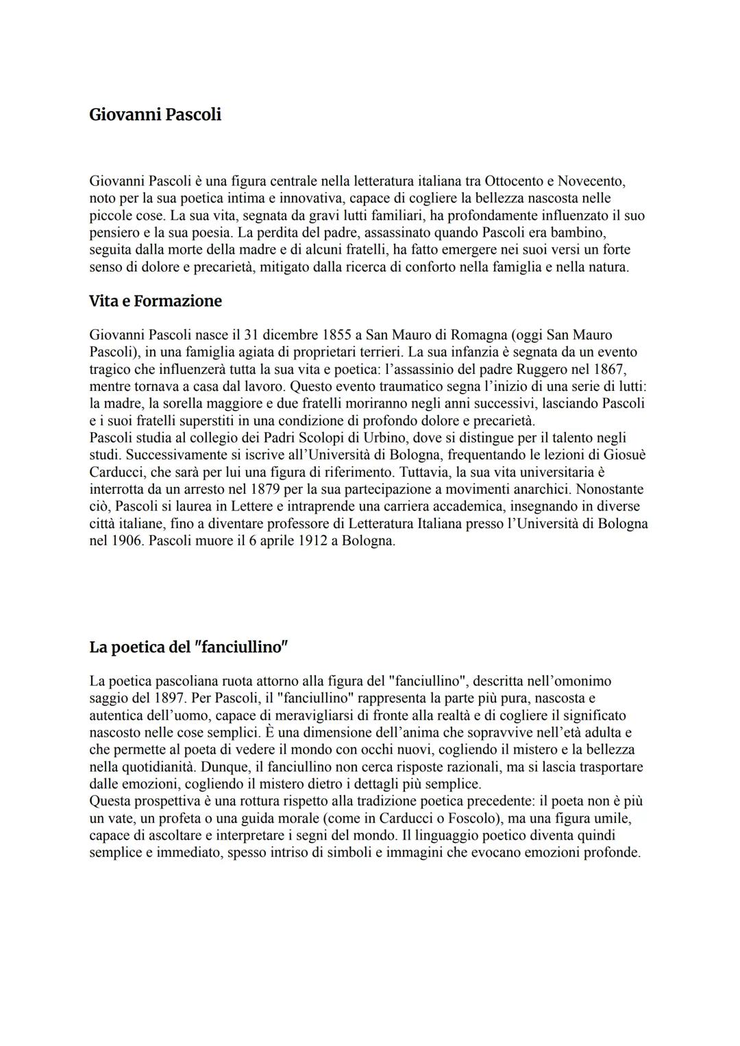 # Giovanni Pascoli
Giovanni Pascoli รจ una figura centrale nella letteratura italiana tra Ottocento e Novecento,
noto per la sua poetica int