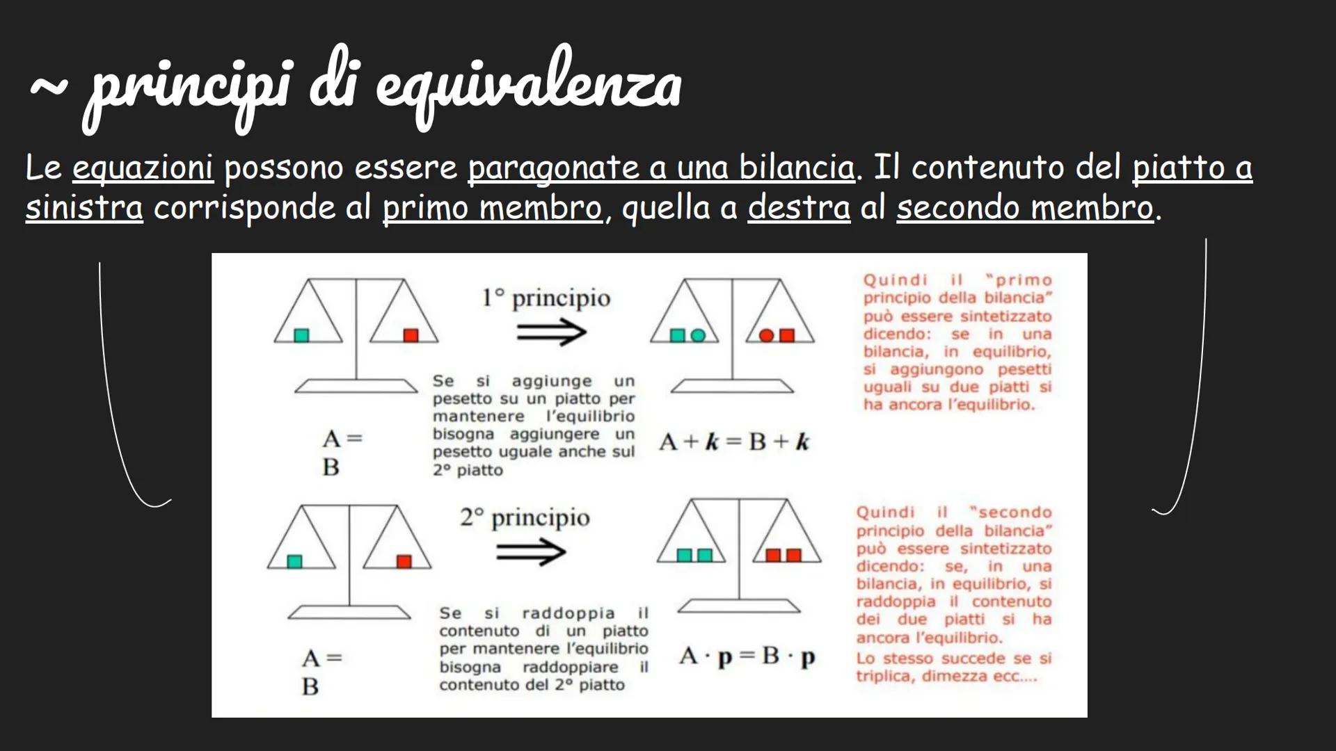 # ~le equazioni~
Cosa sono?
L' equazione è un'uguaglianza fra due
espressioni algebriche che risulta
vera solo
per particolari valori asseg