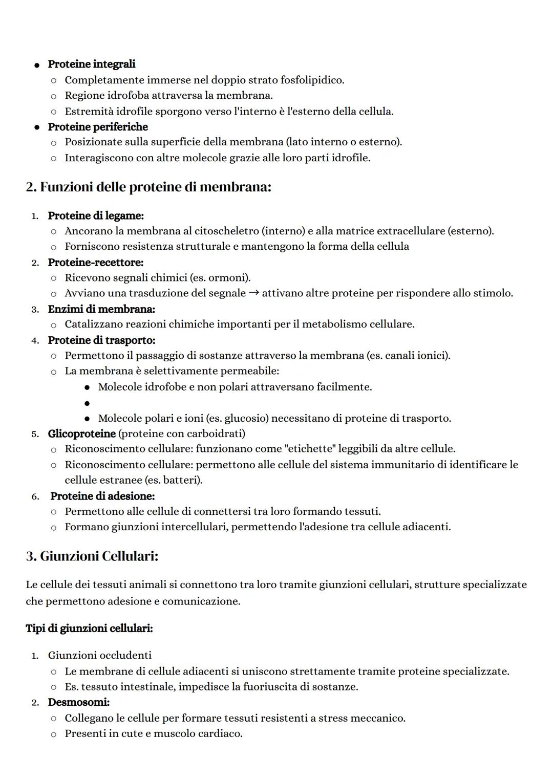 --- OCR Start ---
Membrana plasmatica:
1. Modello a mosaico fluido:
• Struttura descritta dai biologi per spiegare la composizione della mem