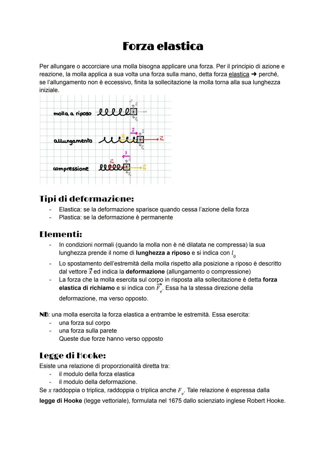 # Forza elastica
Per allungare o accorciare una molla bisogna applicare una forza. Per il principio di azione e
reazione, la molla applica
