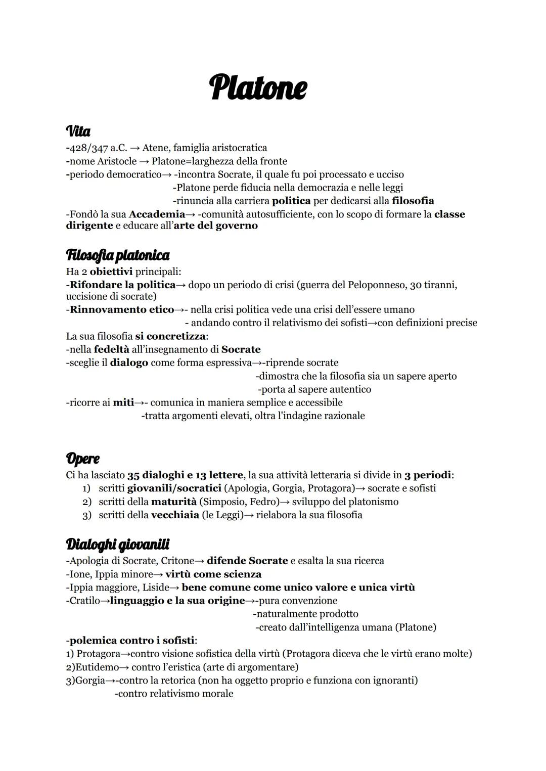 # Platone
Vita
-428/347 a.C. → Atene, famiglia aristocratica
-nome Aristocle → Platone=larghezza della fronte
-periodo democratico-incon