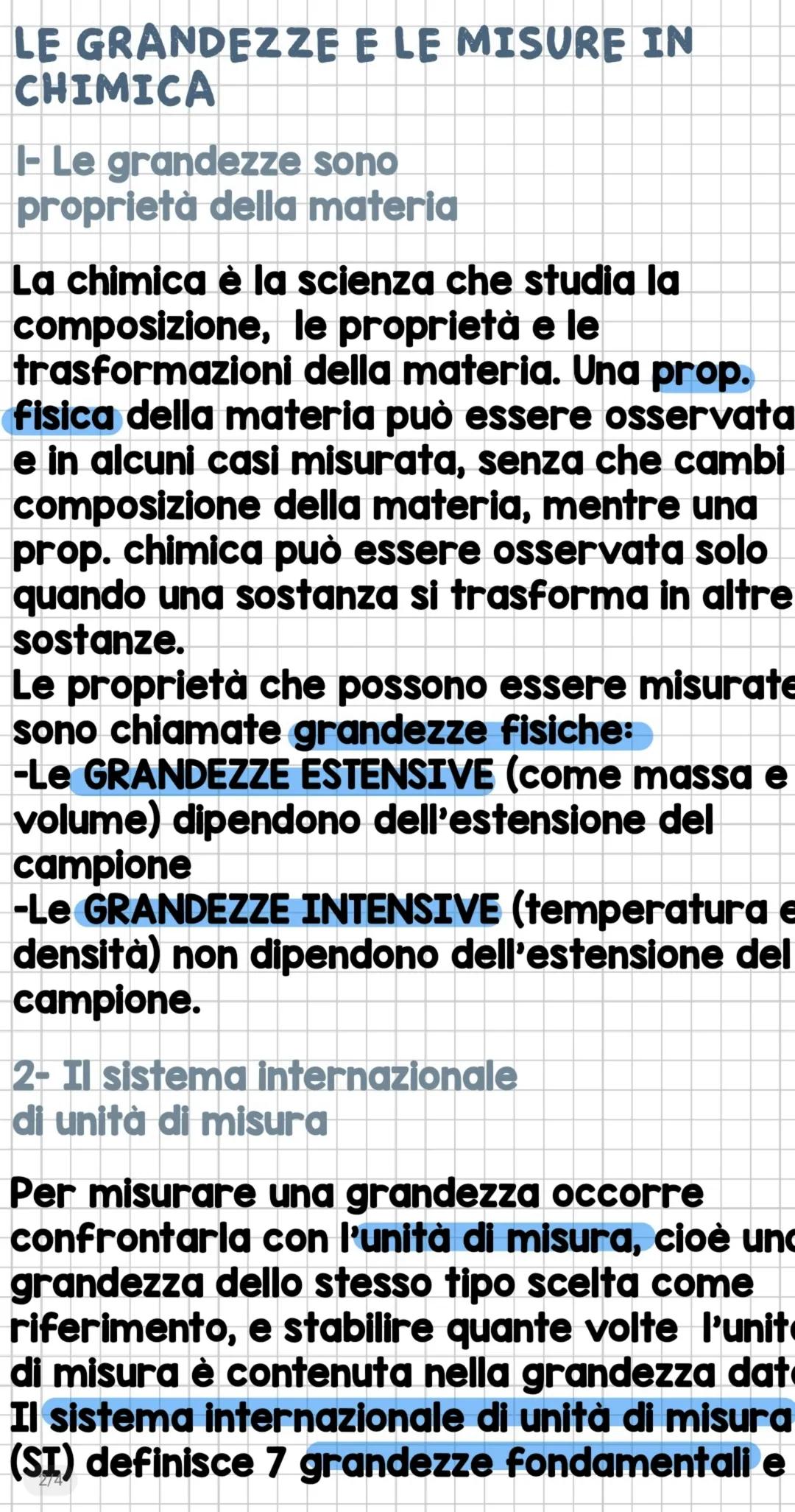 # LE GRANDEZZE E LE MISURE IN CHIMICA
1- Le grandezze sono
proprietร della materia
La chimica รจ la scienza che studia la
composizione, le