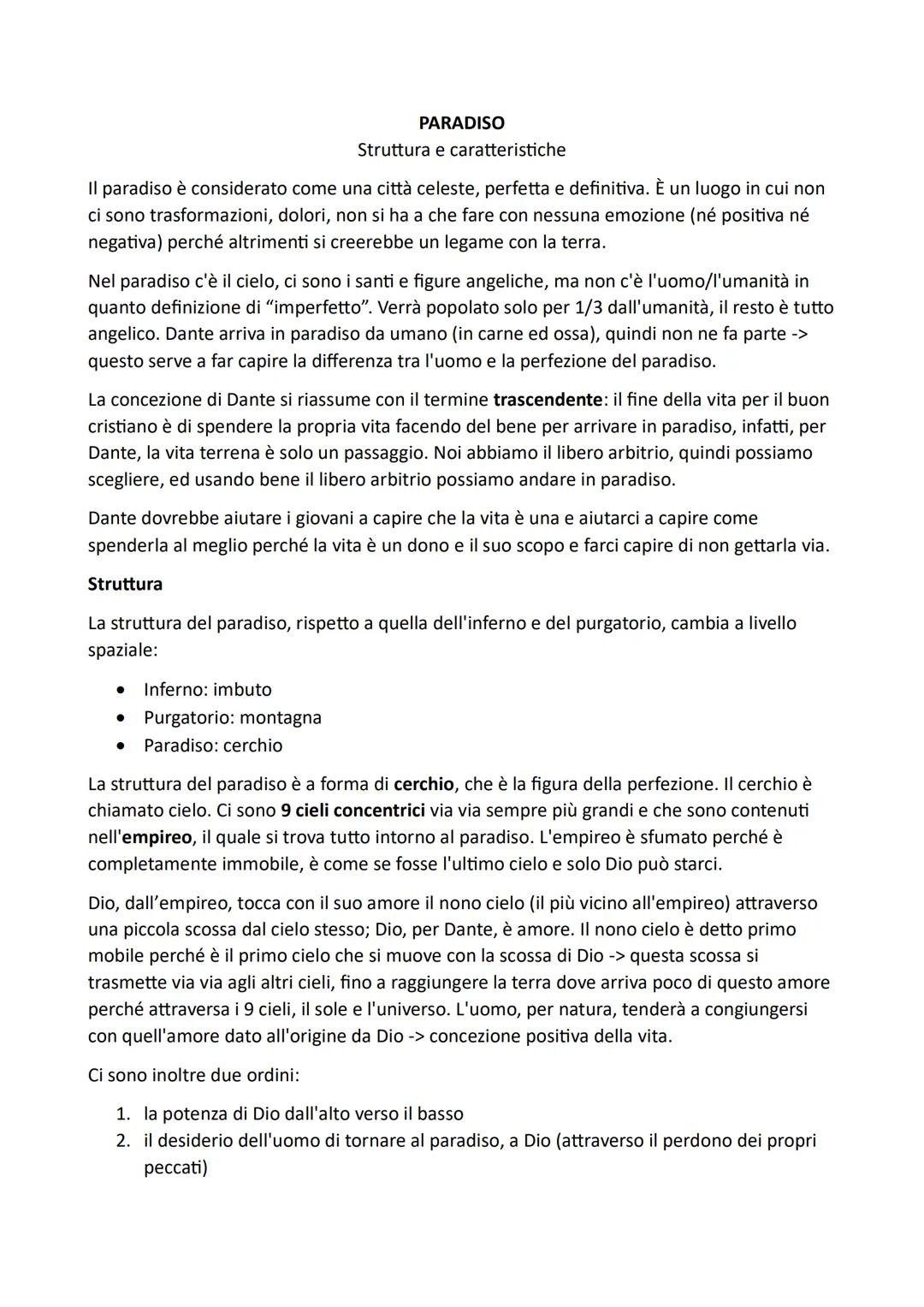 # PARADISO
Struttura e caratteristiche
Il paradiso è considerato come una città celeste, perfetta e definitiva. È un luogo in cui non
ci so