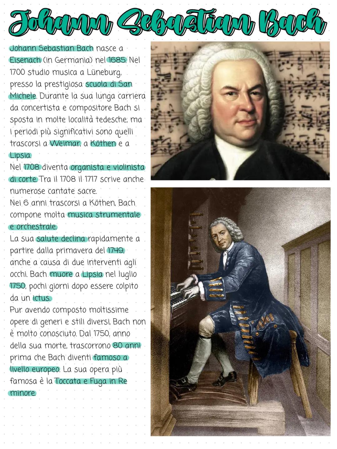 # Johann Sebastian Bach
Johann Sebastian Bach nasce a
Eisenach (in Germania) nel 1685. Nel
1700 studio musica a Lüneburg.
presso la prestig