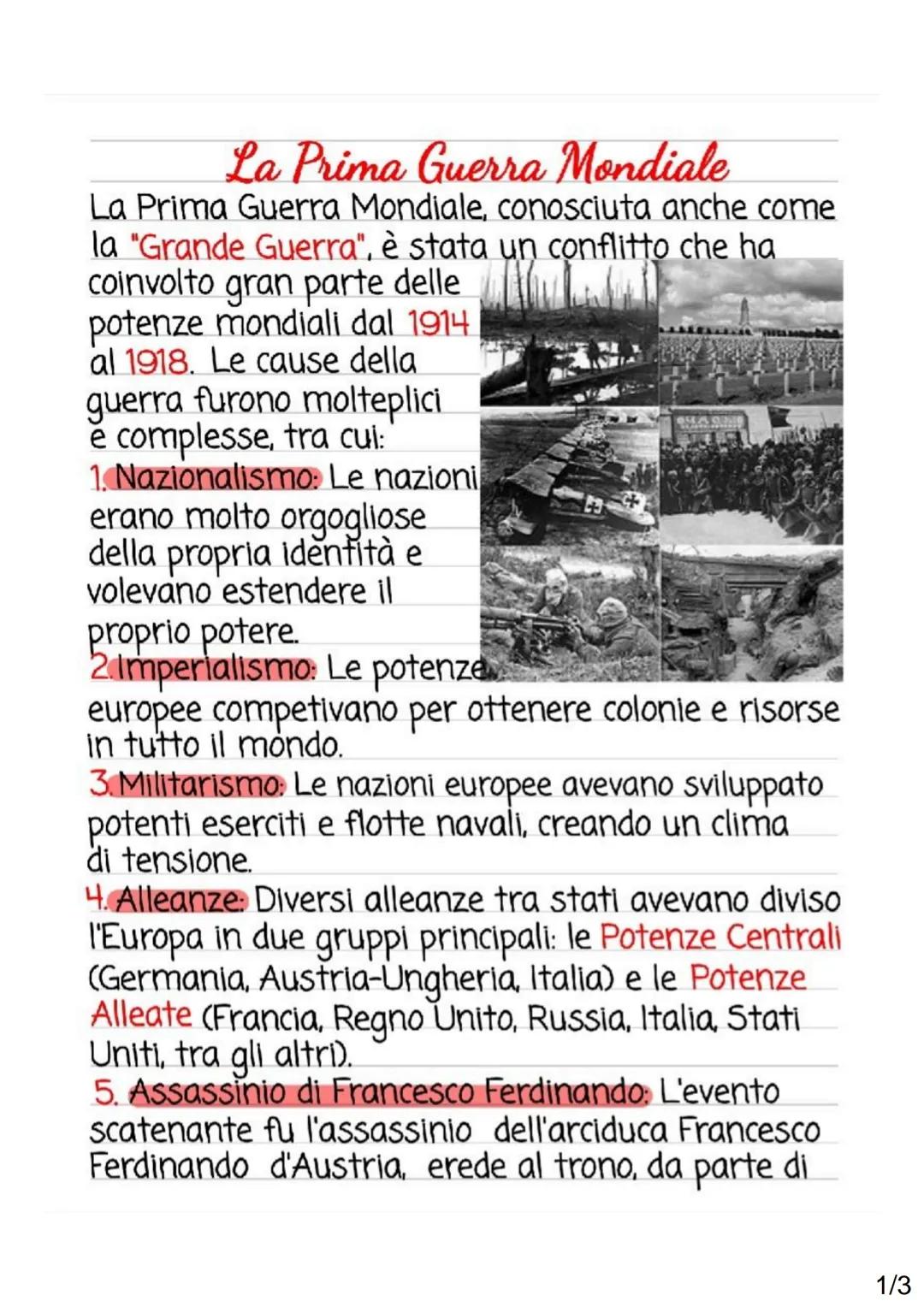 # La Prima Guerra Mondiale
La Prima Guerra Mondiale, conosciuta anche come
la "Grande Guerra", è stata un conflitto che ha
coinvolto gran pa