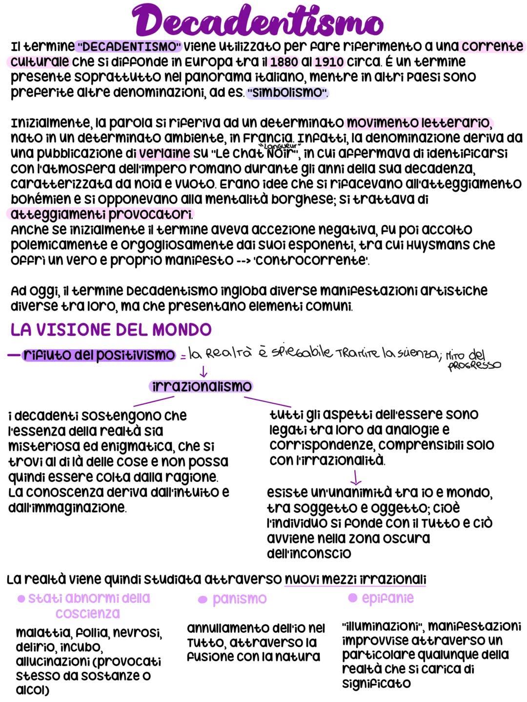 # Decadentismo
Il termine "DECADENTISMO" viene utilizzato per fare riferimento a una corrente
culturale che si diffonde in Europa tra il 18