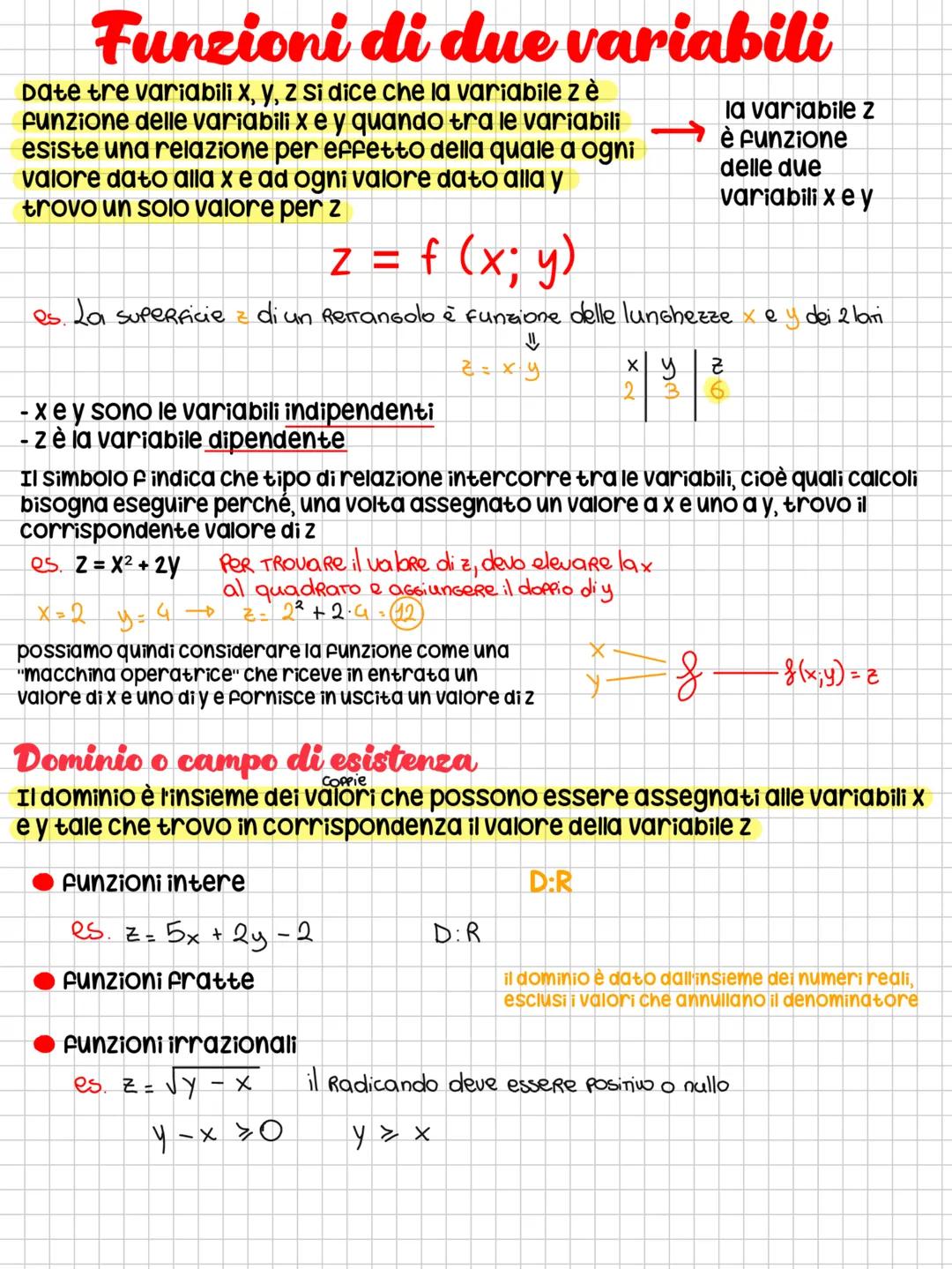 # Funzioni di due variabili
Date tre variabili x, y, z Si dice che la variabile z è
funzione delle variabili x e y quando tra le variabili
e