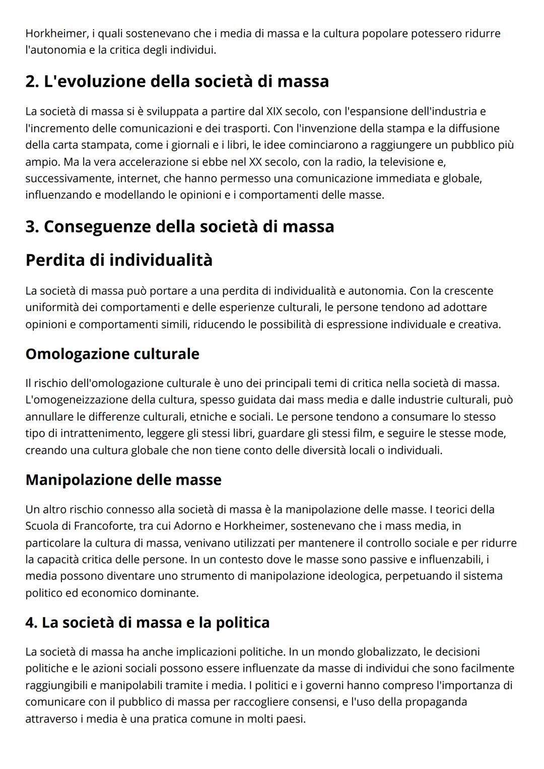 # Società di massa
La società di massa è un concetto sociologico che si riferisce alla struttura sociale e culturale che
si sviluppa quando