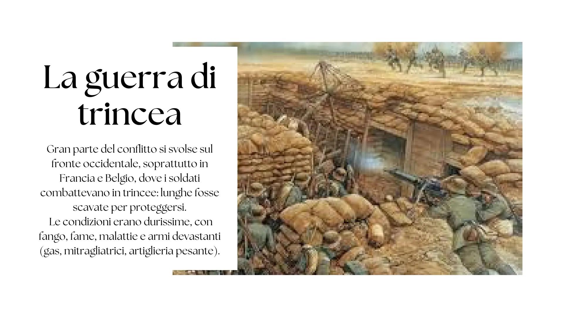 # La prima guerra mondiale # Cos'รจ la
prima guerra
mondiale
La Prima Guerra Mondiale
(1914-1918) รจ stato un conflitto
gigantesco che ha coi