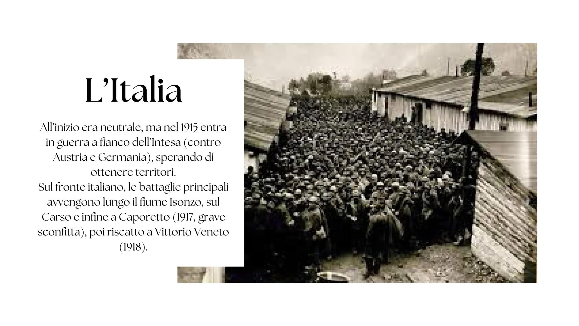 # La prima guerra mondiale # Cos'รจ la
prima guerra
mondiale
La Prima Guerra Mondiale
(1914-1918) รจ stato un conflitto
gigantesco che ha coi