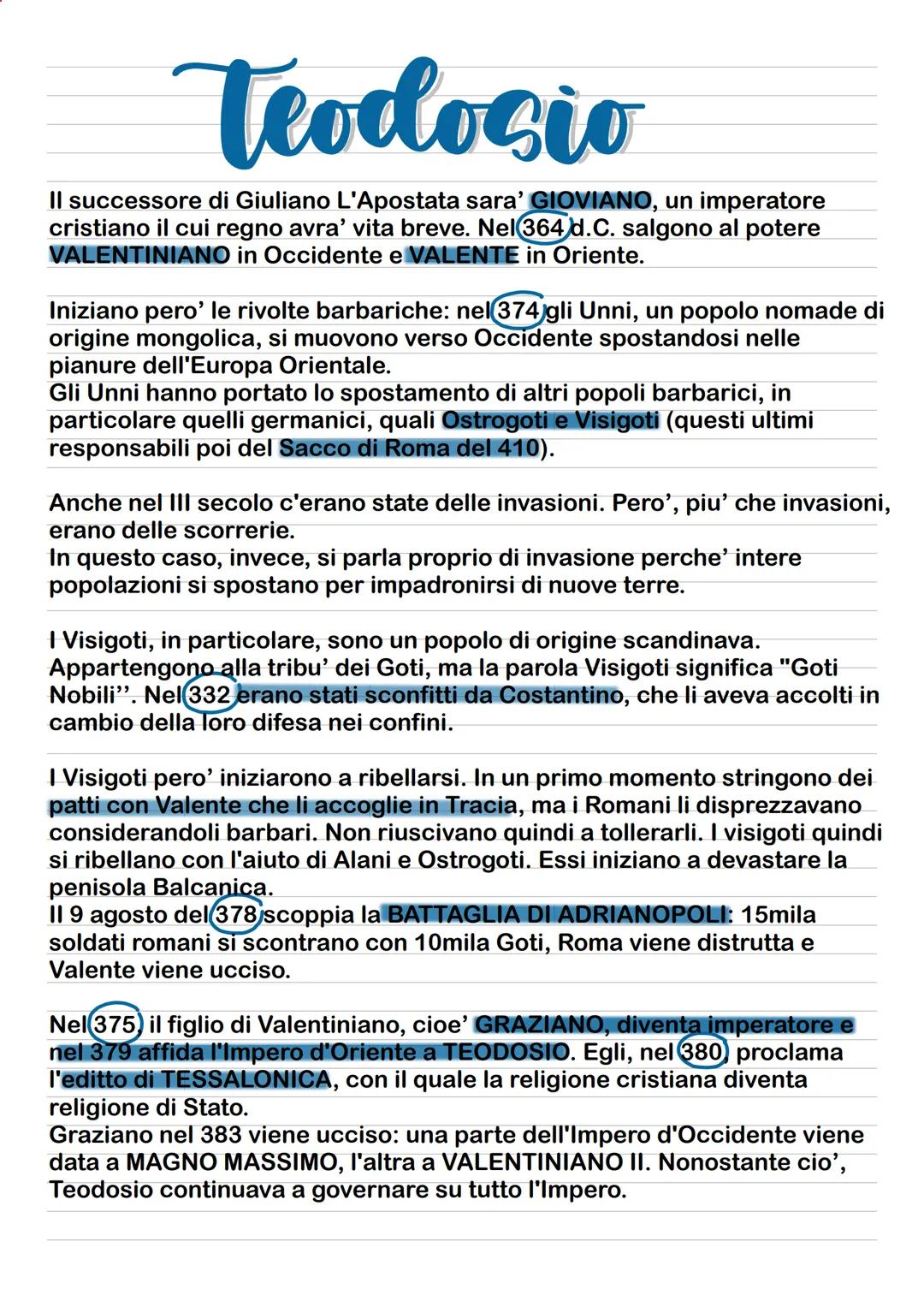 # Teodosio
Il successore di Giuliano L'Apostata sara' GIOVIANO, un imperatore
cristiano il cui regno avra' vita breve. Nel 364 d. C. salgon