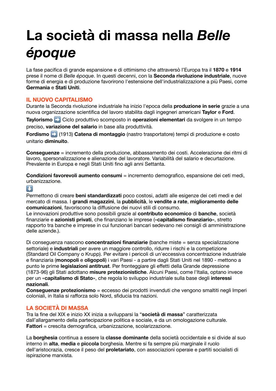 # La società di massa nella Belle
époque
La fase pacifica di grande espansione e di ottimismo che attraversò l'Europa tra il 1870 e 1914
pr