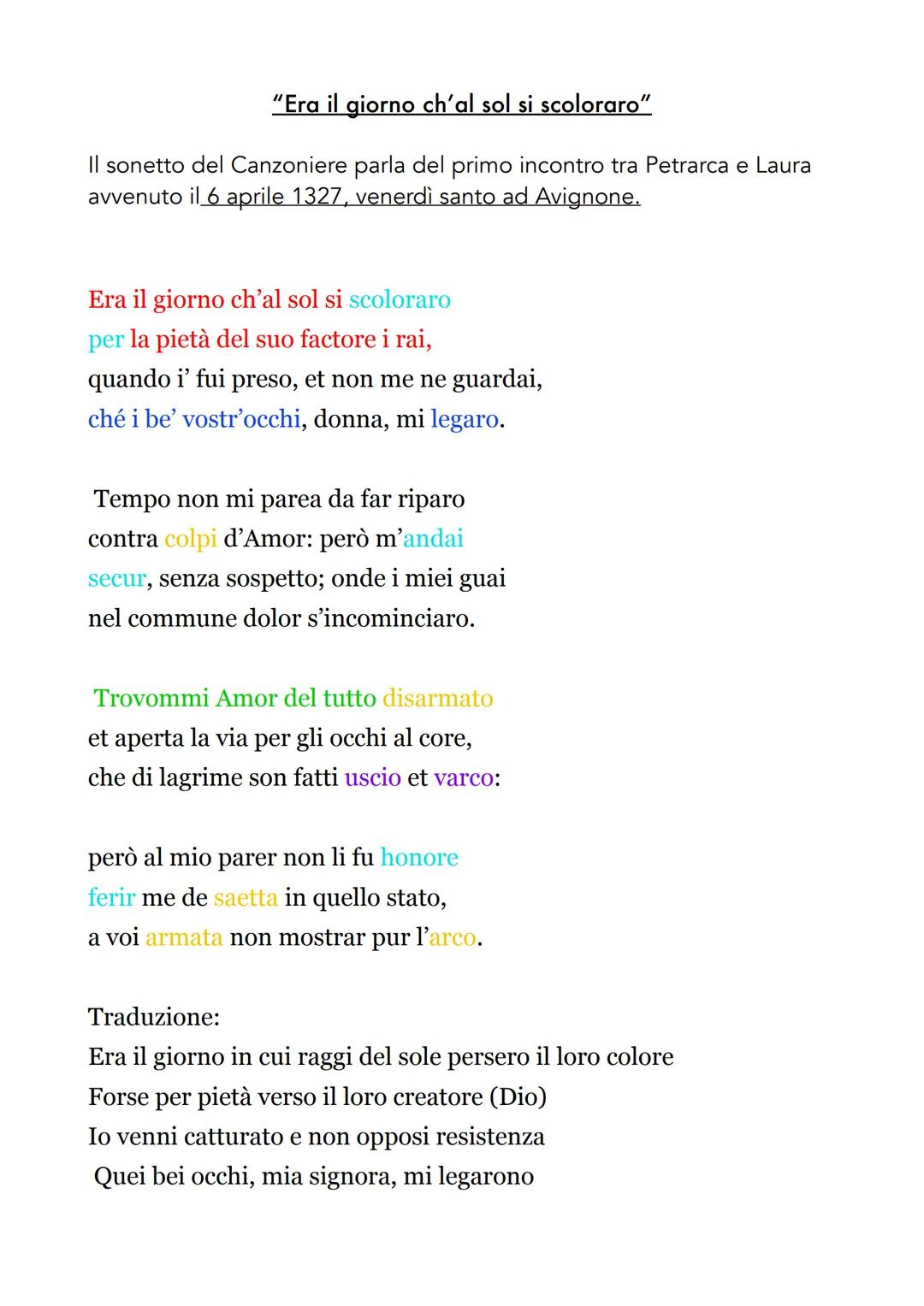 # POESIE PETRARCA E ANALISI
"Voi che ascoltate in rime sparse il suono"
È un sonetto (il 366°) del Canzoniere composto da 2 quartine e 2
t