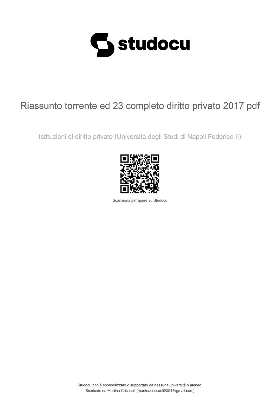 studocu
Riassunto torrente ed 23 completo diritto privato 2017 pdf
Istituzioni di diritto privato (Università degli Studi di Napoli Federico