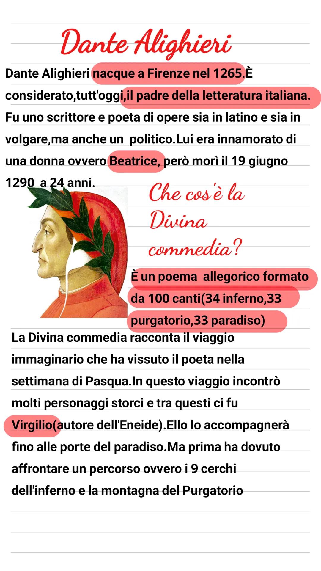 Dante Alighieri
Dante Alighieri nacque a Firenze nel 1265.ร
considerato, tutt'oggi, il padre della letteratura italiana.
Fu uno scrittore e