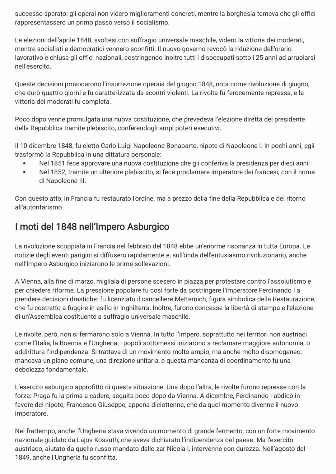 L'esplosione rivoluzionaria del 1848 in Europa
Gli anni Quaranta dell'Ottocento furono un periodo di profonda crisi per l'Europa, sotto dive