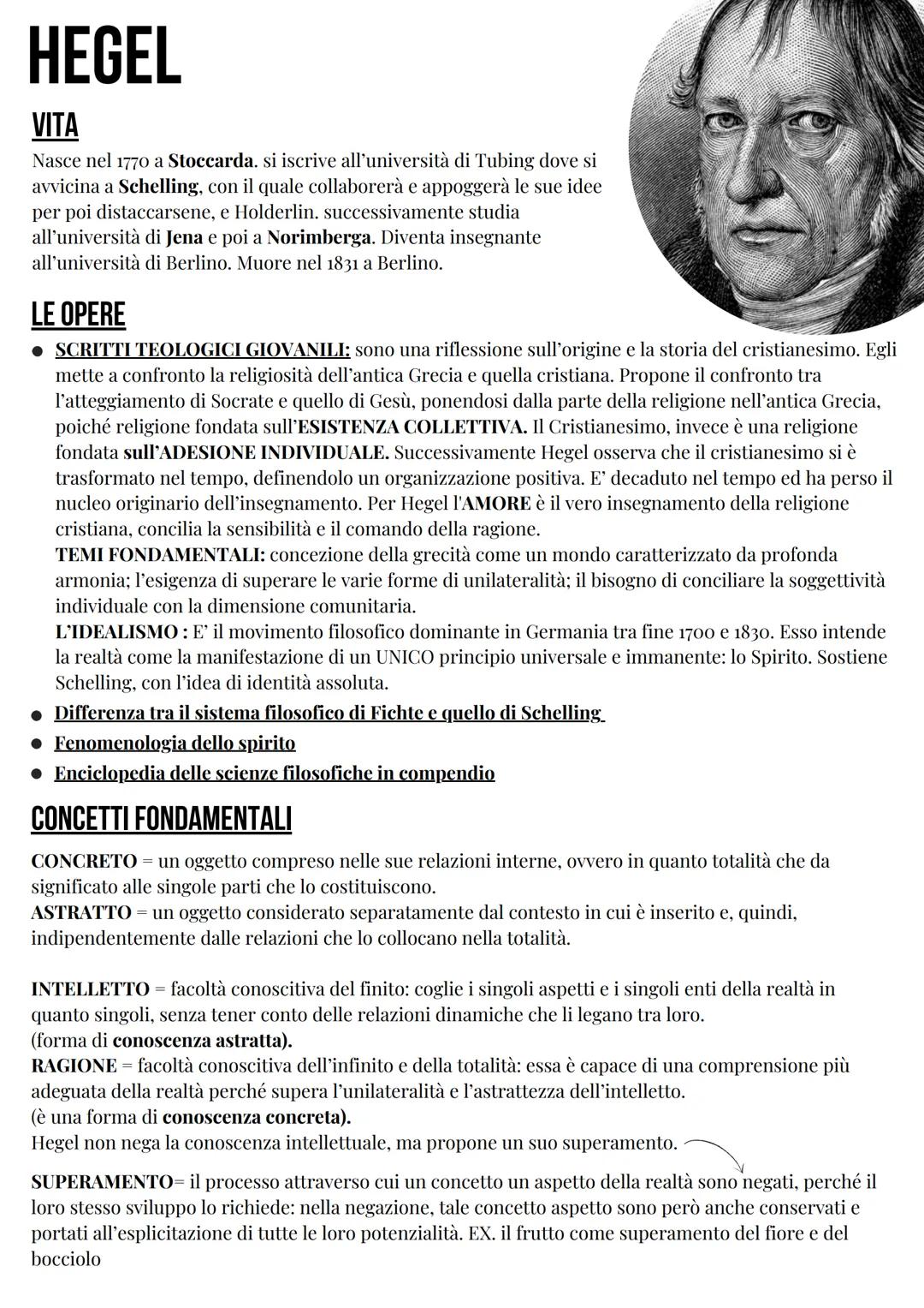 HEGEL
VITA
Nasce nel 1770 a Stoccarda. si iscrive all'università di Tubing dove si
avvicina a Schelling, con il quale collaborerà e appogger
