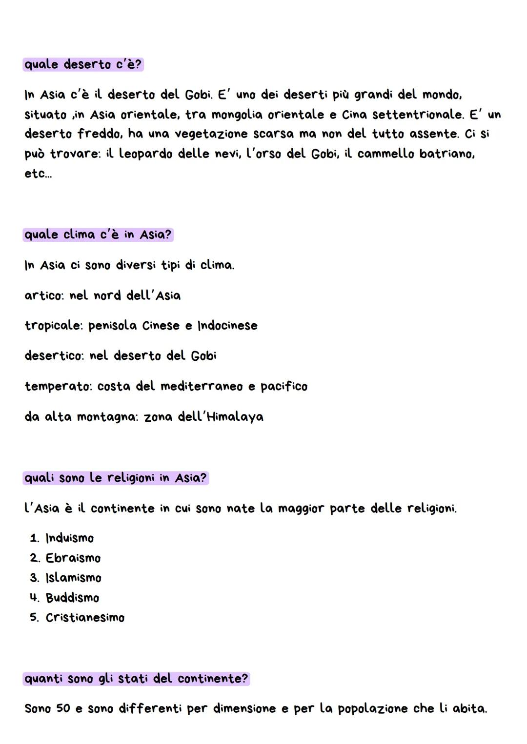 L'ASIA
cosa possiamo dire?
L'Asia รจ il continente piรน grande del mondo, occupa il 30% delle terre
emerse e si estende quasi nella totalitร d
