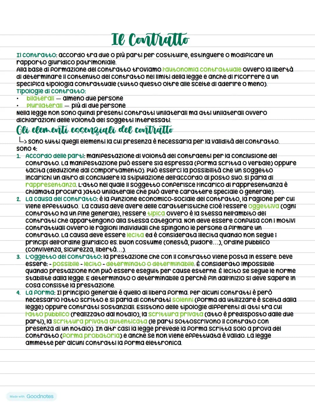 Il Contratto
Il contratto: accordo tra due o più parti per costituire, estinguere o modificare un
rapporto giuridico patrimoniale.
Alla base