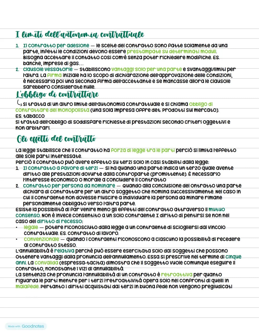 Il Contratto
Il contratto: accordo tra due o più parti per costituire, estinguere o modificare un
rapporto giuridico patrimoniale.
Alla base