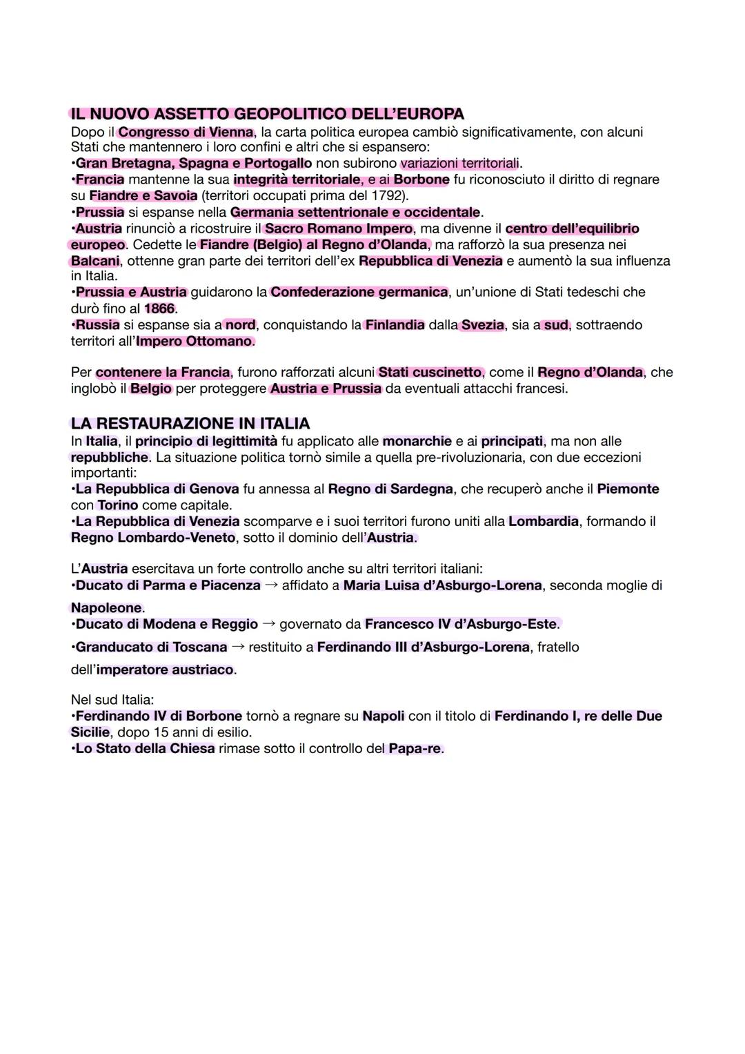 LA RESTAURAZIONE E I MOTI LIBERALI
IL CONGRESSO DI VIENNA
|| 1° novembre 1814, mentre Napoleone era in esilio sull'isola d'Elba, si aprì a V