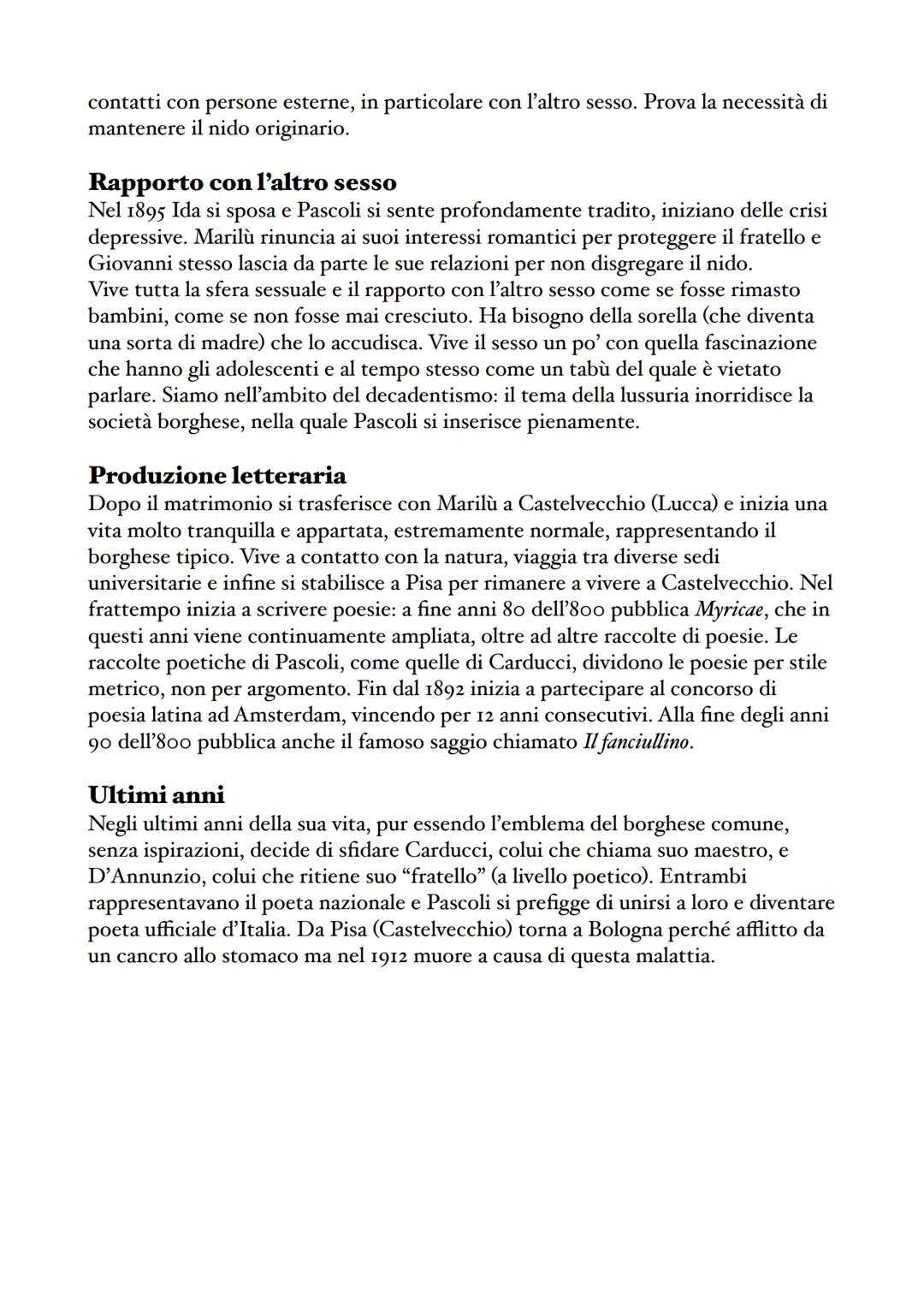 Giovanni Pascoli
Vita
Giovanni Pascoli nasce nel 1855 a San Mauro di Romagna
(oggi chiamato San Mauro Pascoli). I Pascoli erano una
famiglia