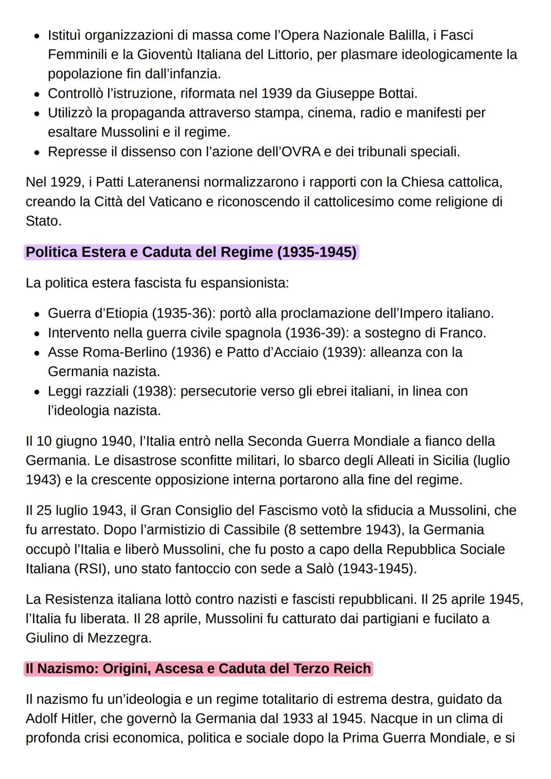 II Fascismo in Italia: (1919-1945)
Il fascismo fu un movimento politico di destra radicale, nazionalista e autoritario
che dominò l'Italia d