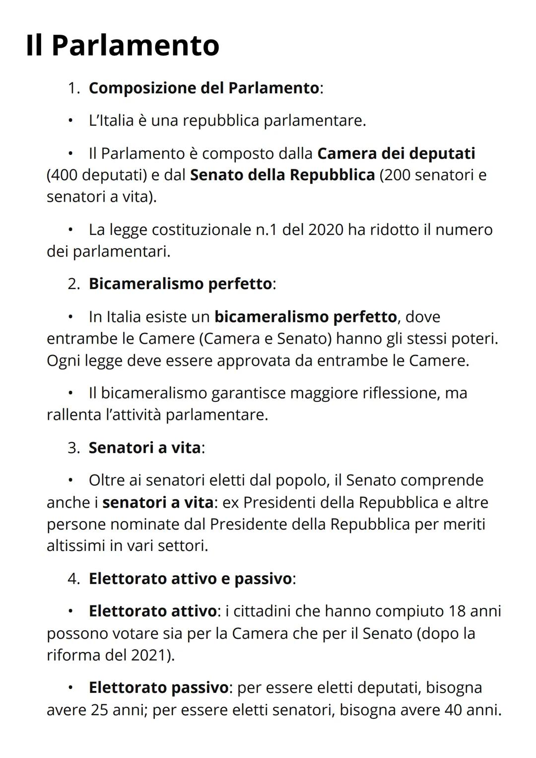 II Parlamento
1. Composizione del Parlamento:
• L'Italia è una repubblica parlamentare.
• II Parlamento è composto dalla Camera dei deputati