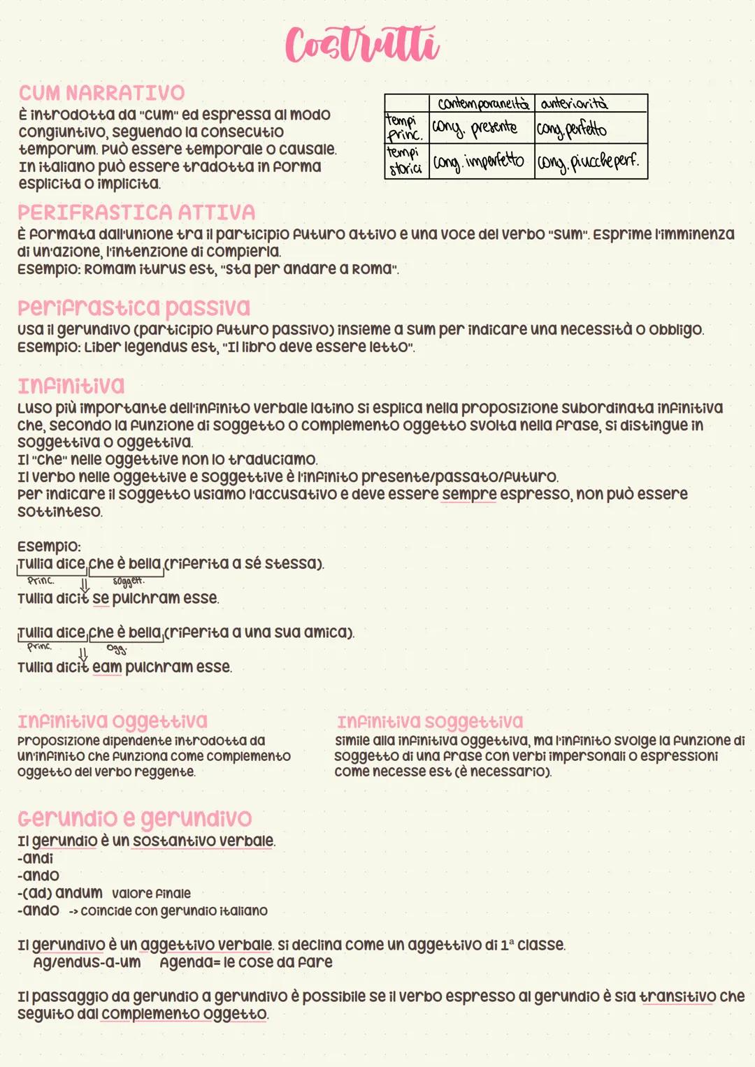 ## Costrutti
### CUM NARRATIVO
È introdotta da "cum" ed espressa al modo
congiuntivo, seguendo la consecutio
temporum. Può essere temporale