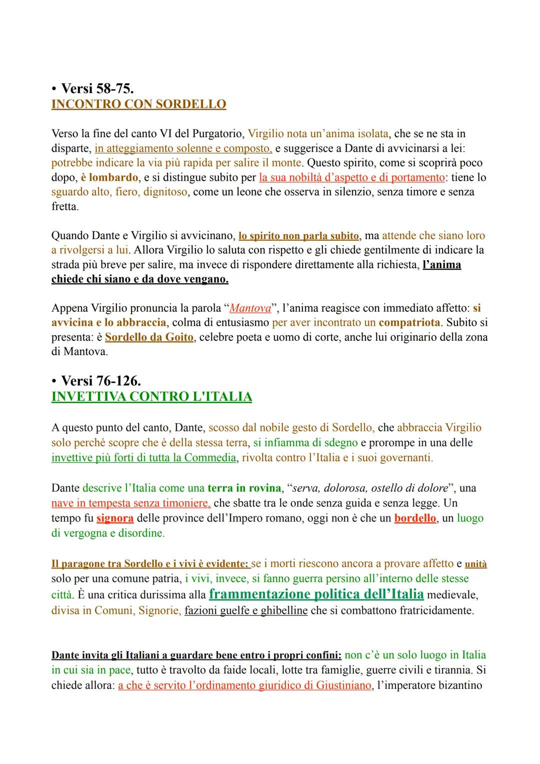 # CANTO 6
## Argomento del Canto
* Ancora fra i morti per forza del secondo balzo dell'Antipurgatorio.
* Incontro con l'anima di Sordello