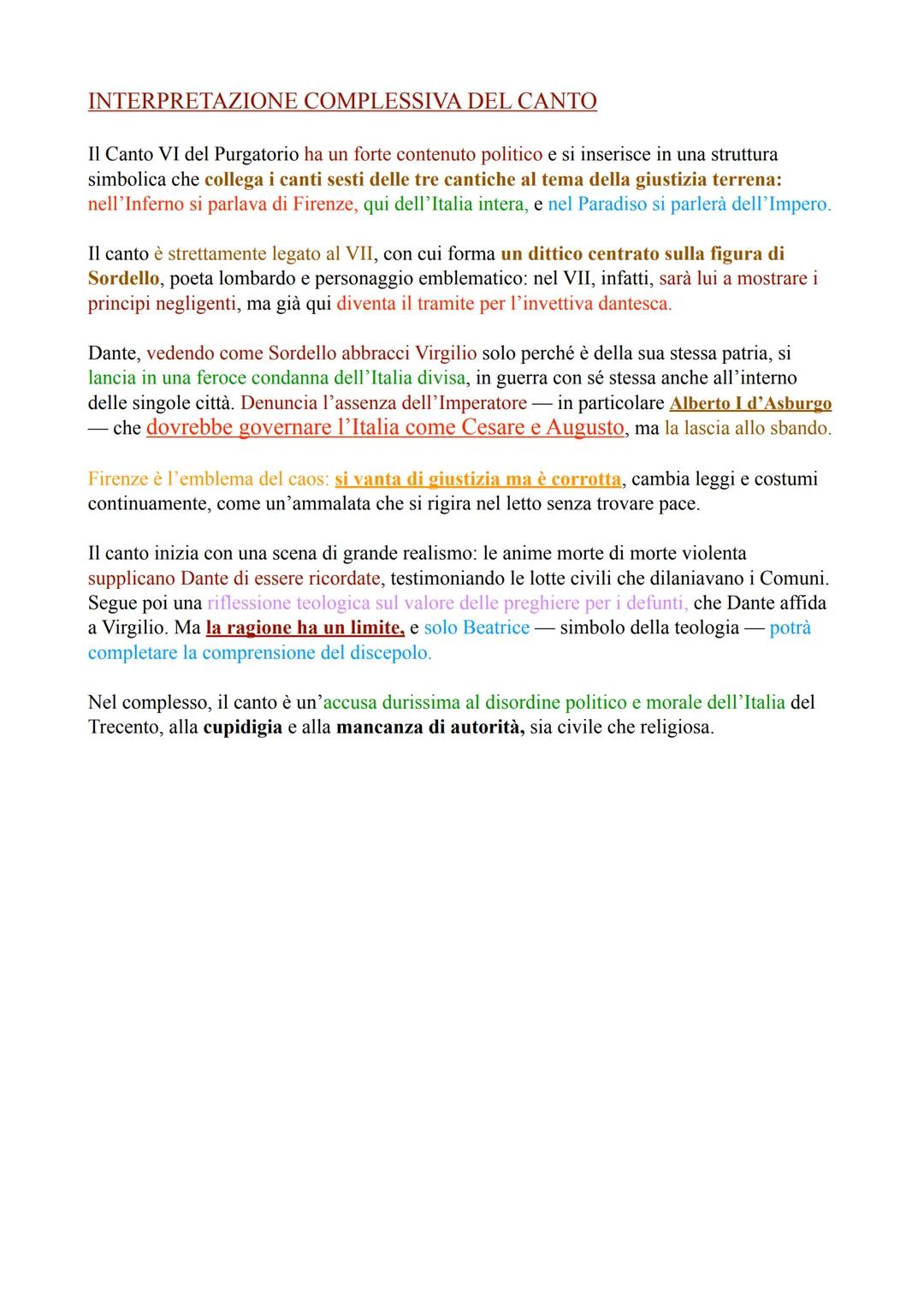 # CANTO 6
## Argomento del Canto
* Ancora fra i morti per forza del secondo balzo dell'Antipurgatorio.
* Incontro con l'anima di Sordello